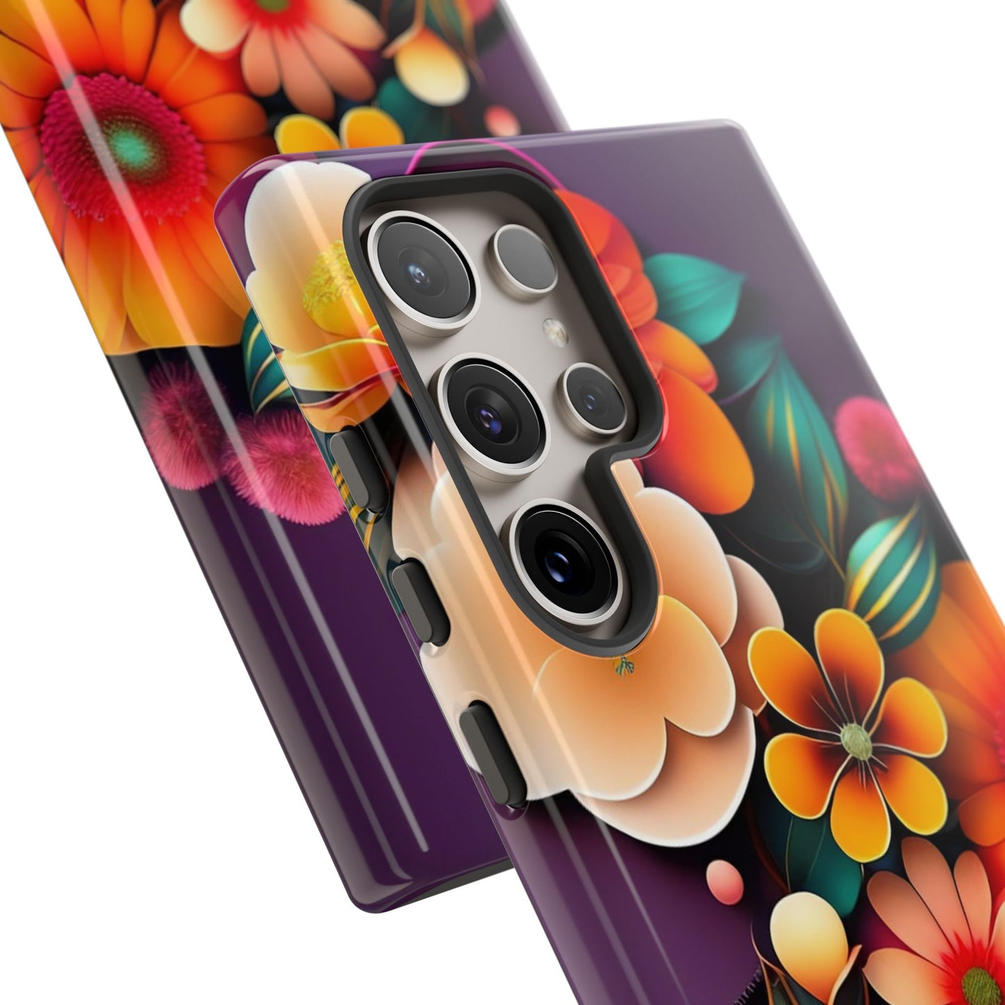 Floral Burst Tough Phone Case — Colorful Retro Flowers Protective Cover