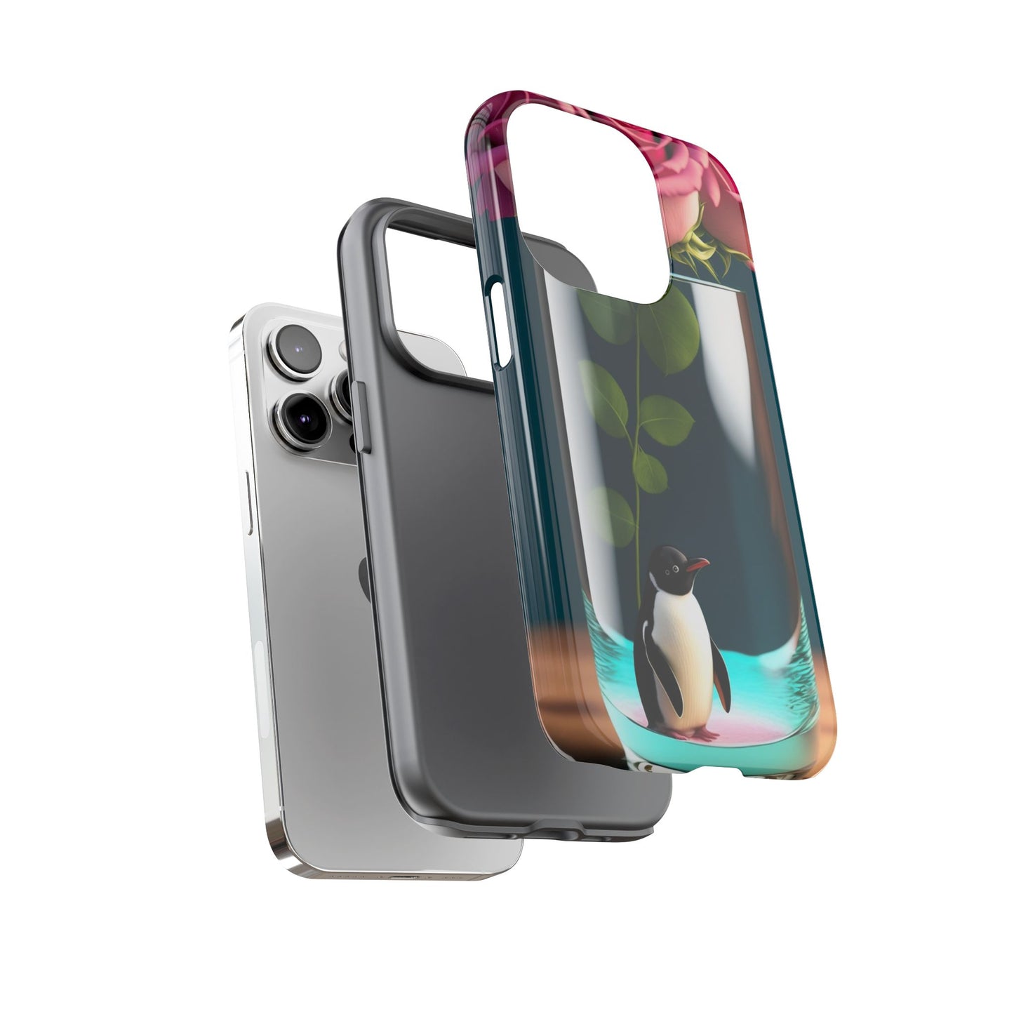 Penguin in a Glass Floral Tough Phone Case — Cute Protective Phone Cover