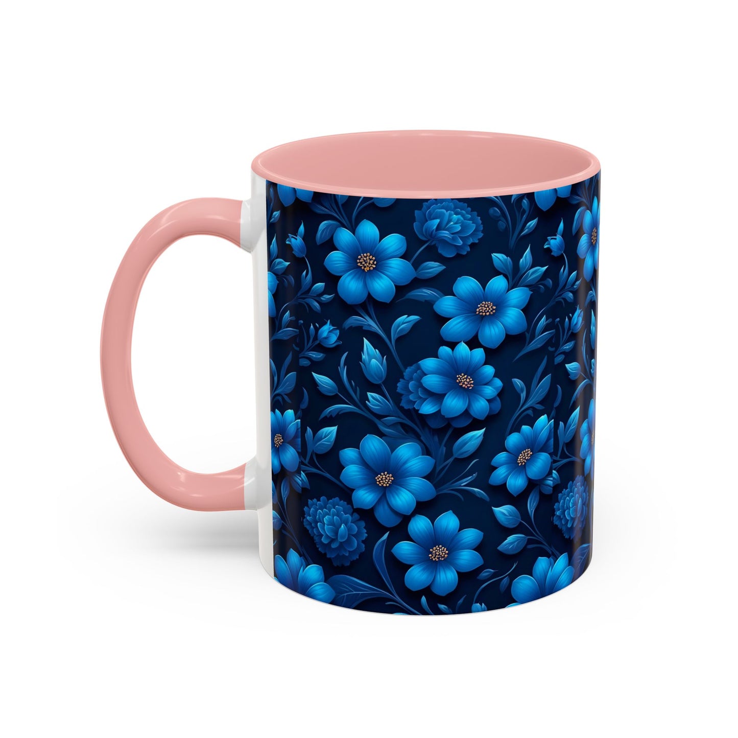 Floral Accent Coffee Mug, Blue Flower Mug, Ceramic Coffee Cup, Gift for Her, Nature-Themed Drinkware, Floral Home Decor, Unique Mug