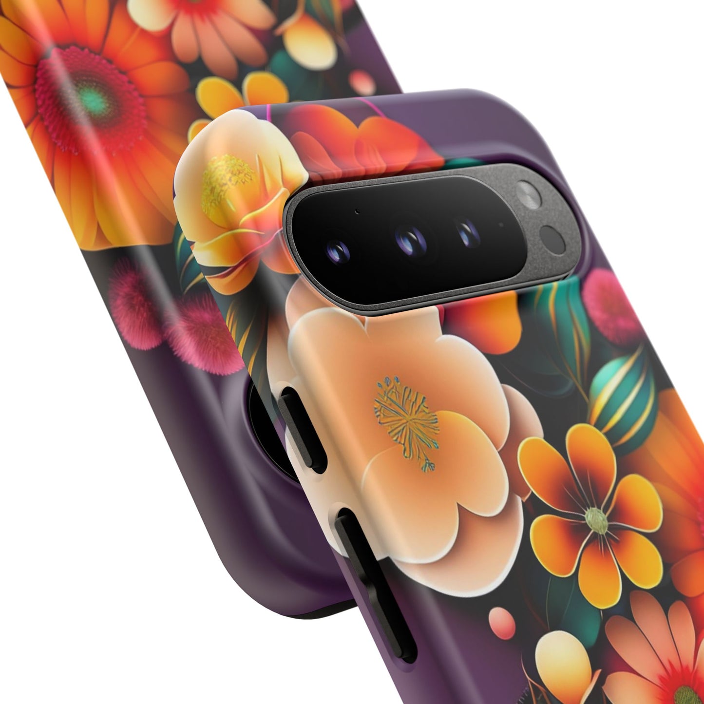 Floral Burst Tough Phone Case — Colorful Retro Flowers Protective Cover