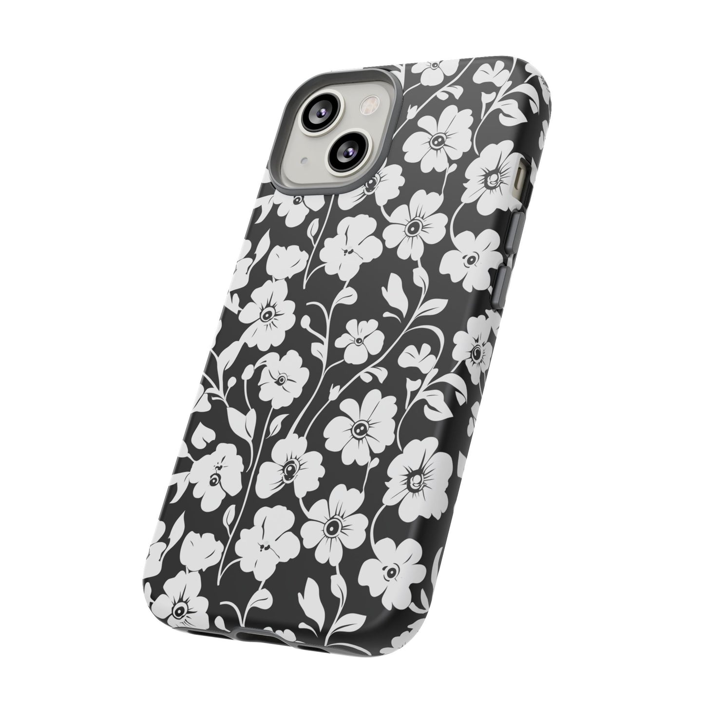 Floral Noir Tough Phone Case — Black & White Flower Protective Cover