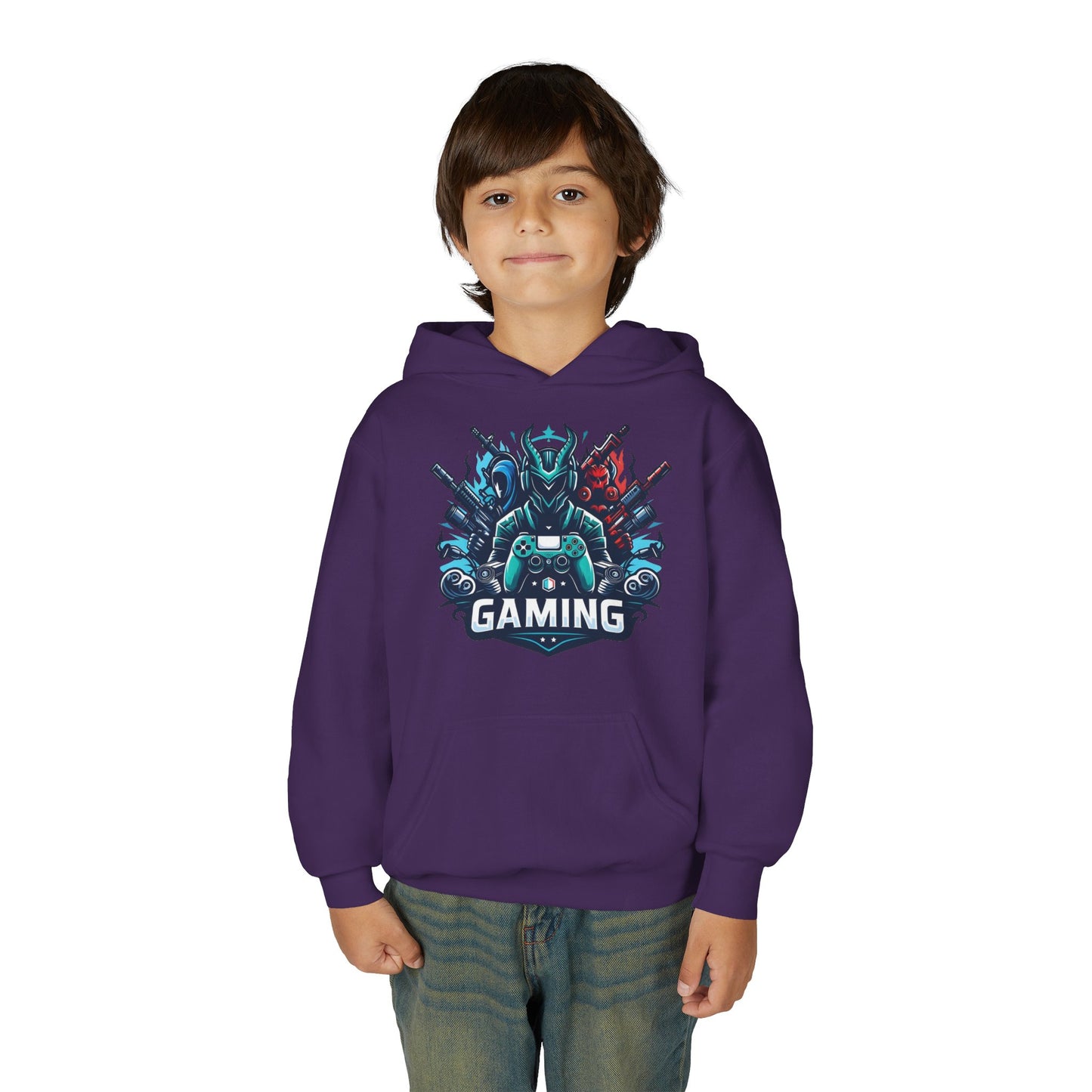 Youth Gaming Hoodie — Robotic Gamer Emblem Sweatshirt