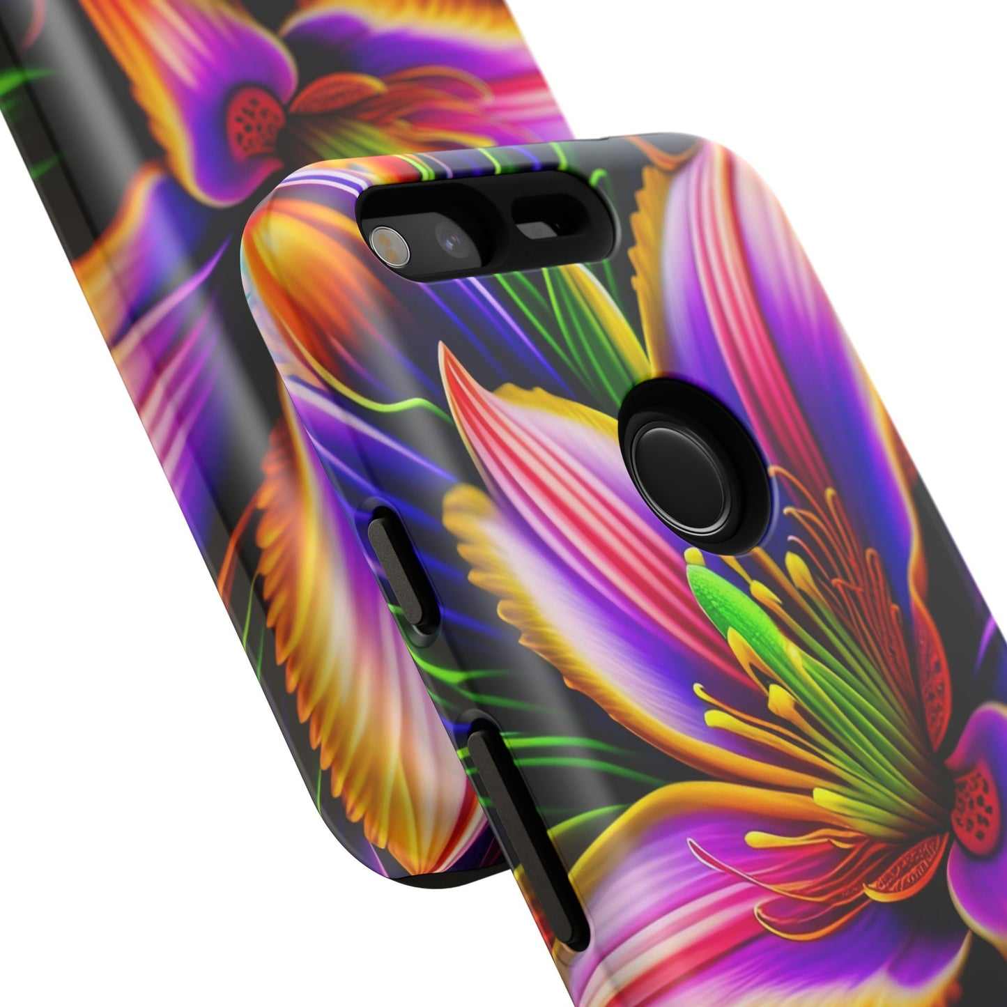 Floral Neon Tough Phone Case — Vivid Purple & Orange Lily Protective Cover