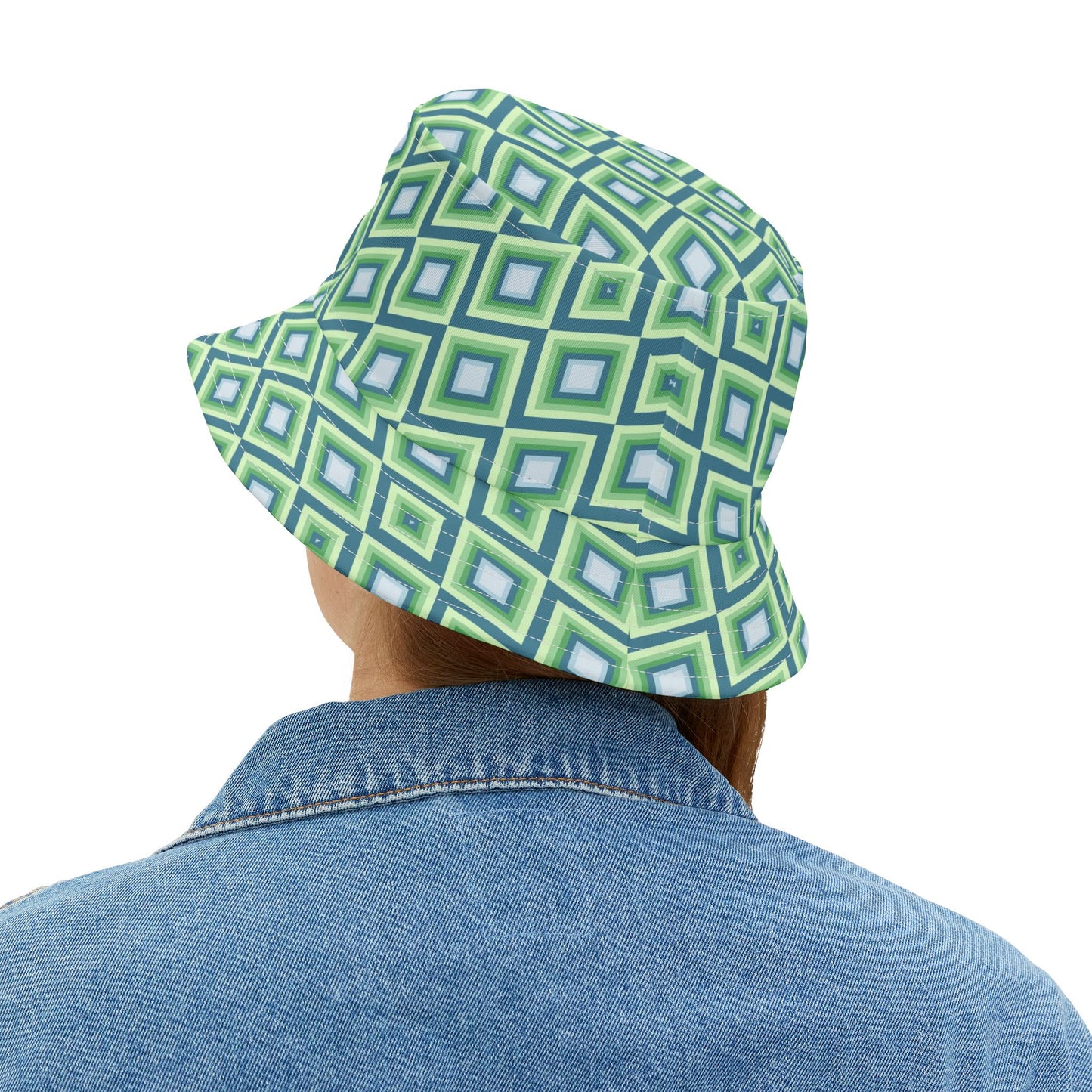Green Geometric Diamond Pattern Bucket Hat