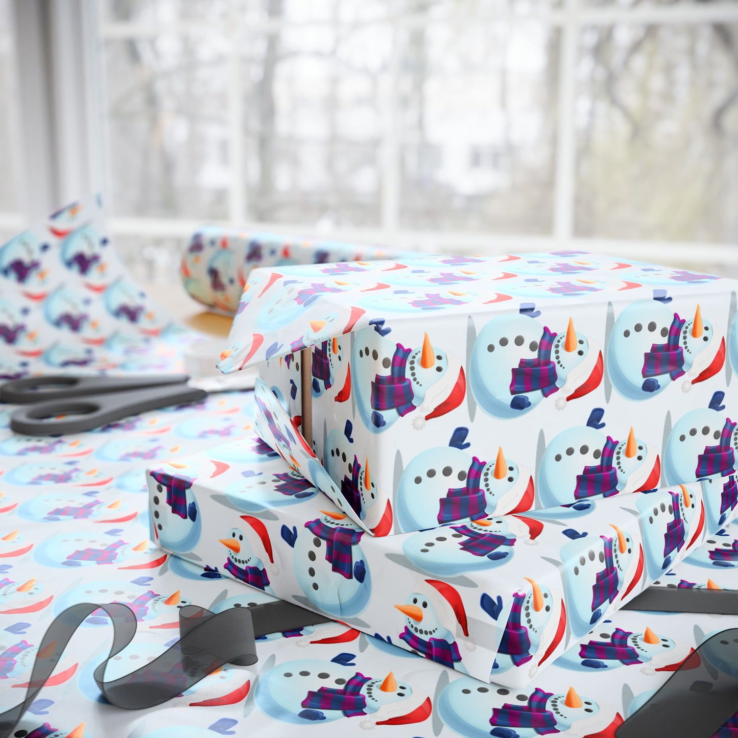 Snowman Pattern Wrapping Paper Roll — Cute Winter Holiday Gift Wrap