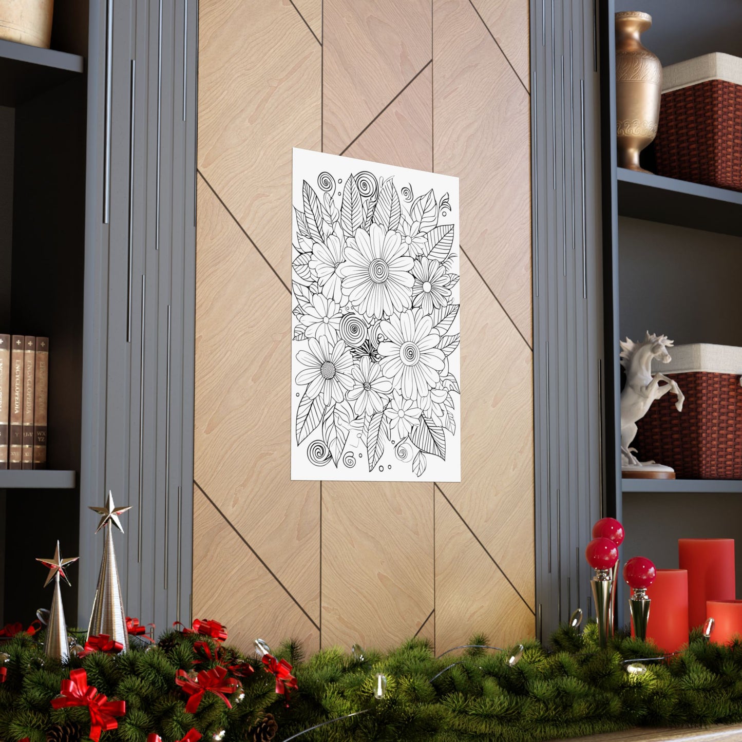 DIY Botanical Doodle Poster — Black & White Floral Coloring Art Print