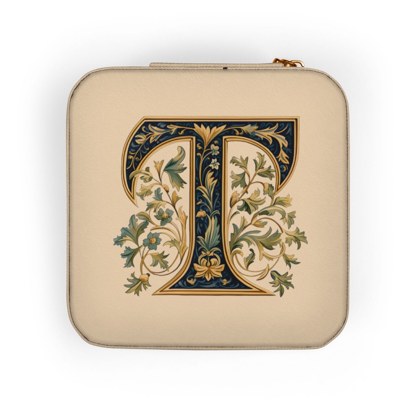 Travel Jewelry Case – Monogram 'T' Compact Organizer, Pink Leatherette Gift for Her