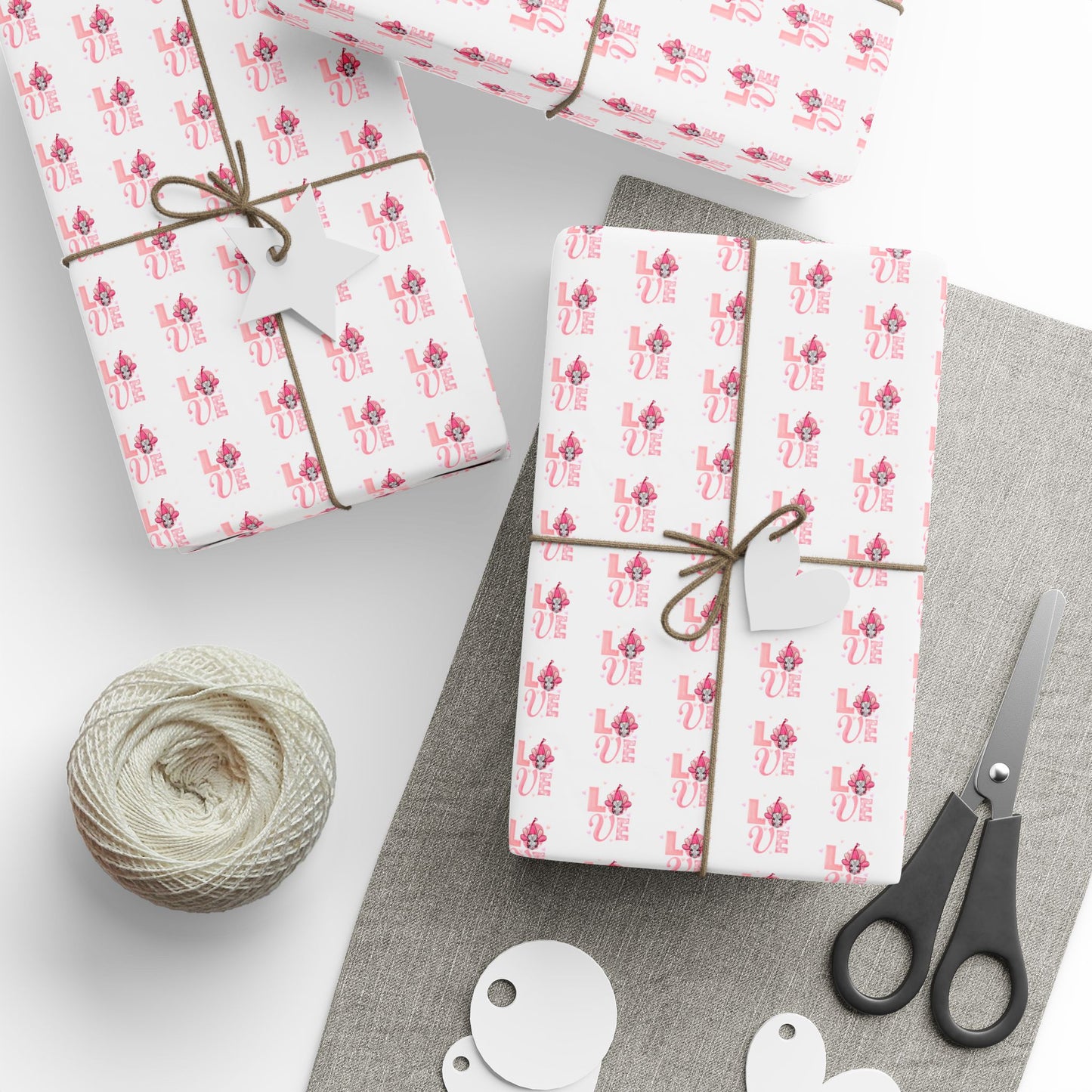 Wrapping Paper Roll — Pink Floral “Love” Pattern Gift Wrap for Valentine’s Day & Weddings
