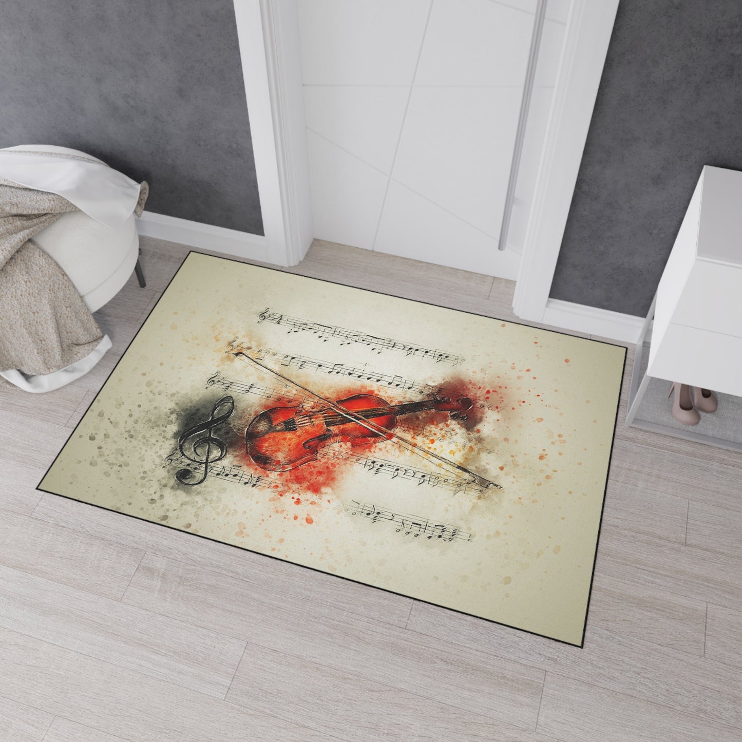 Violin Watercolor Music Heavy-Duty Floor Mat — Musical Notes Entry Rug