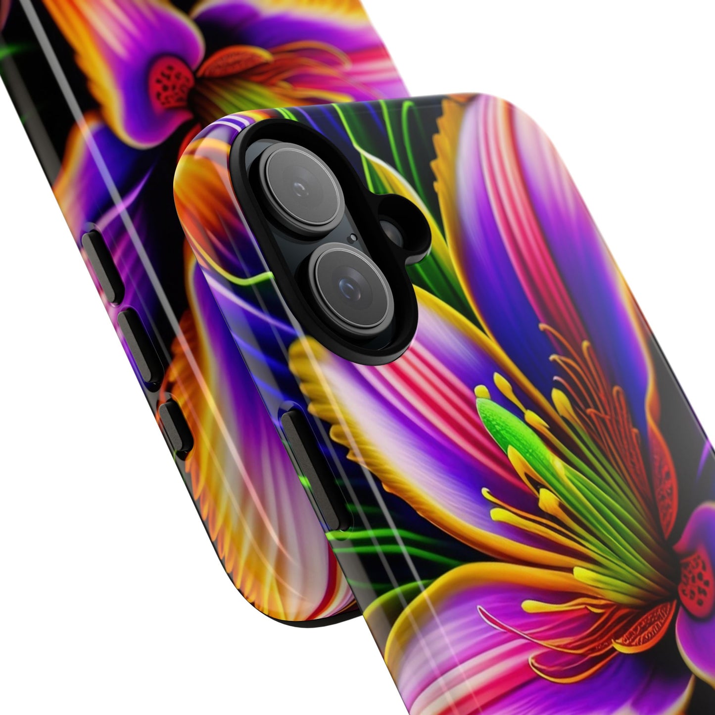 Floral Neon Tough Phone Case — Vivid Purple & Orange Lily Protective Cover