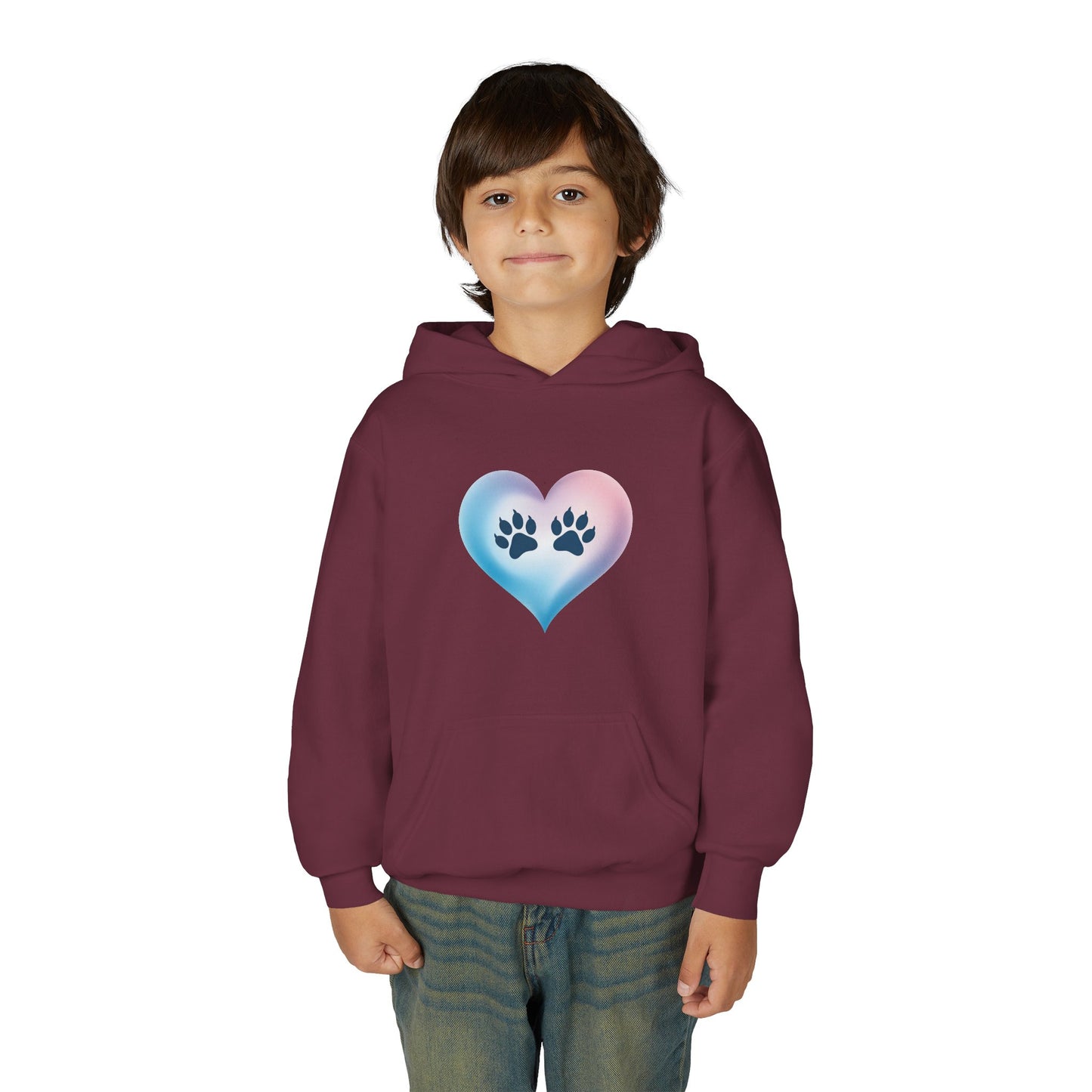 Kids Heart Paw Hoodie — Pastel Gradient Pet Lover Sweatshirt