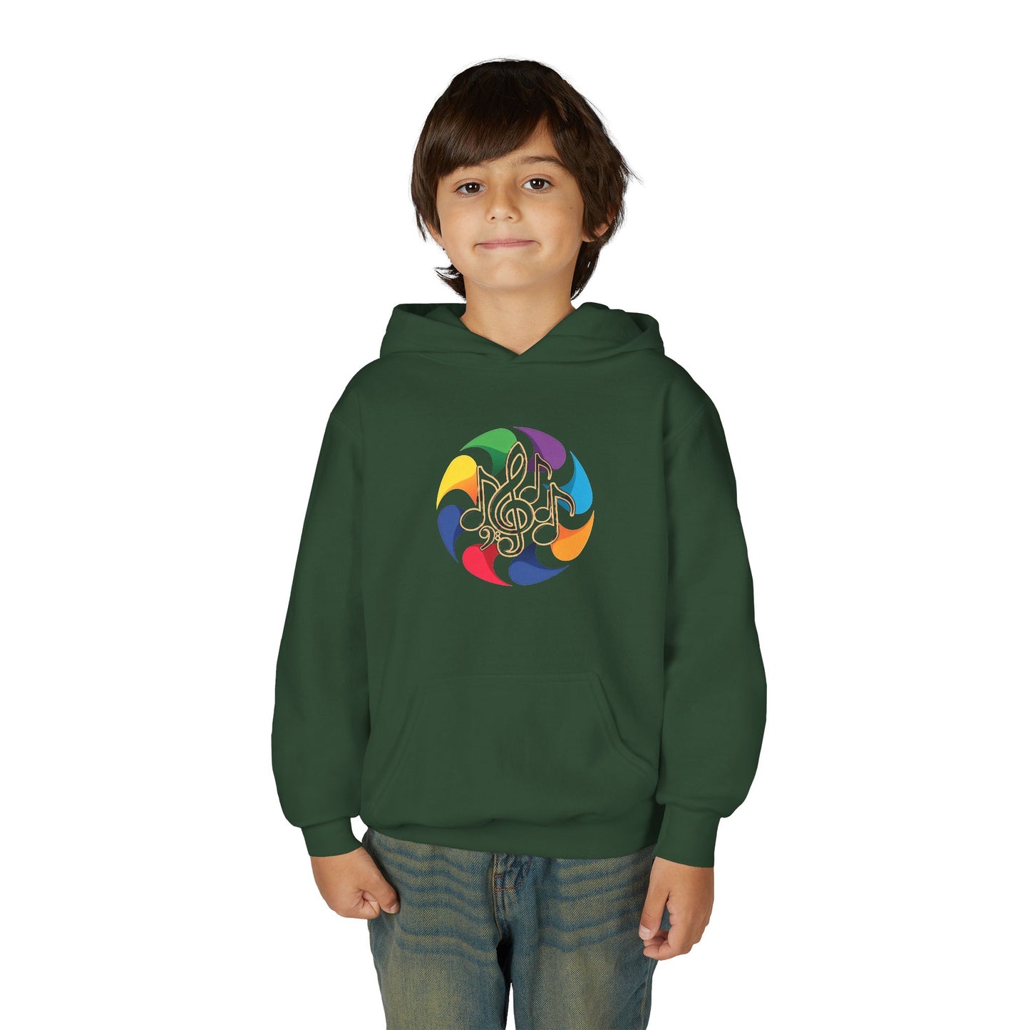 Colorful Music Treble Clef Youth Hoodie | Rainbow Note Circle