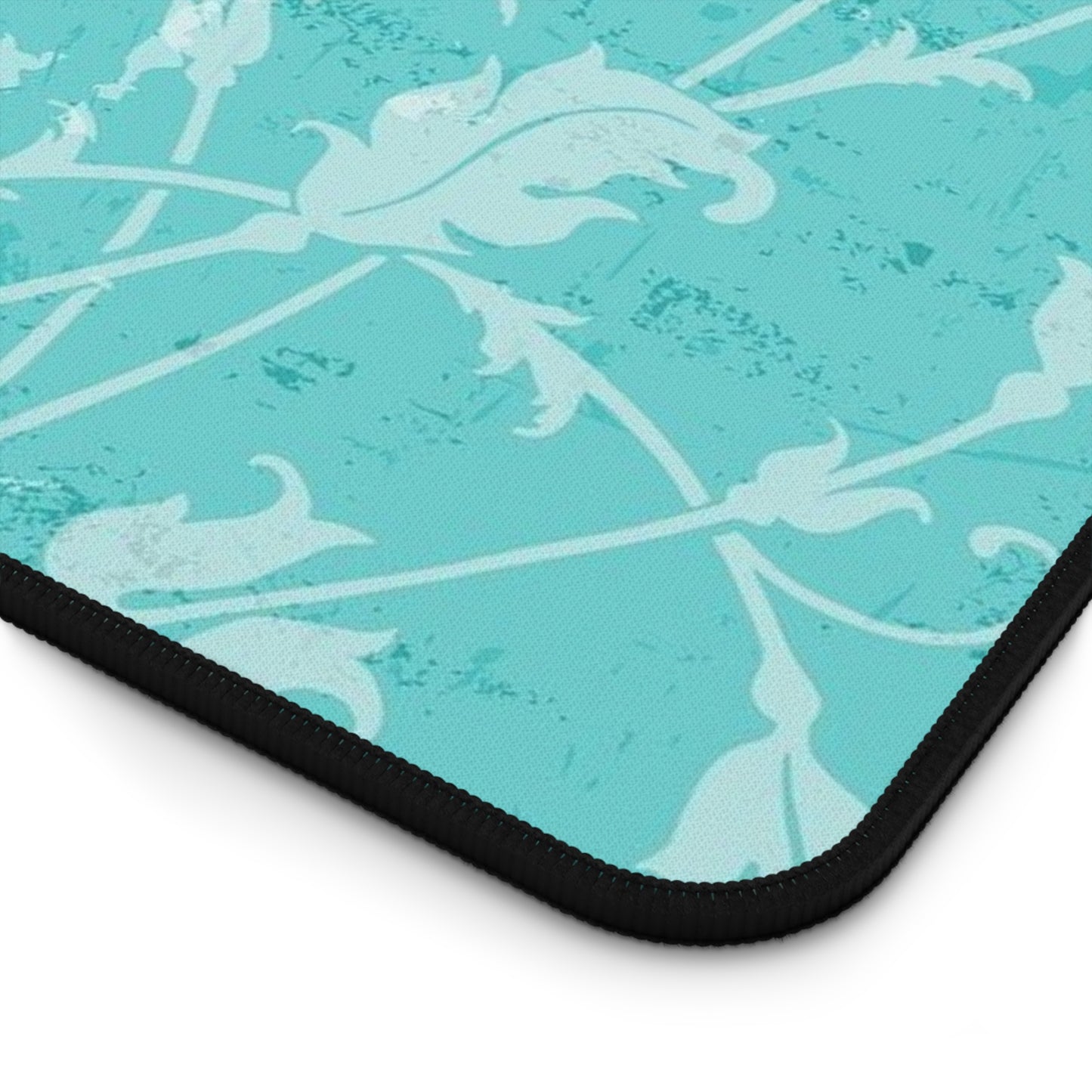 Turquoise Vintage Flourish Desk Mat — Floral Mouse Pad Surface
