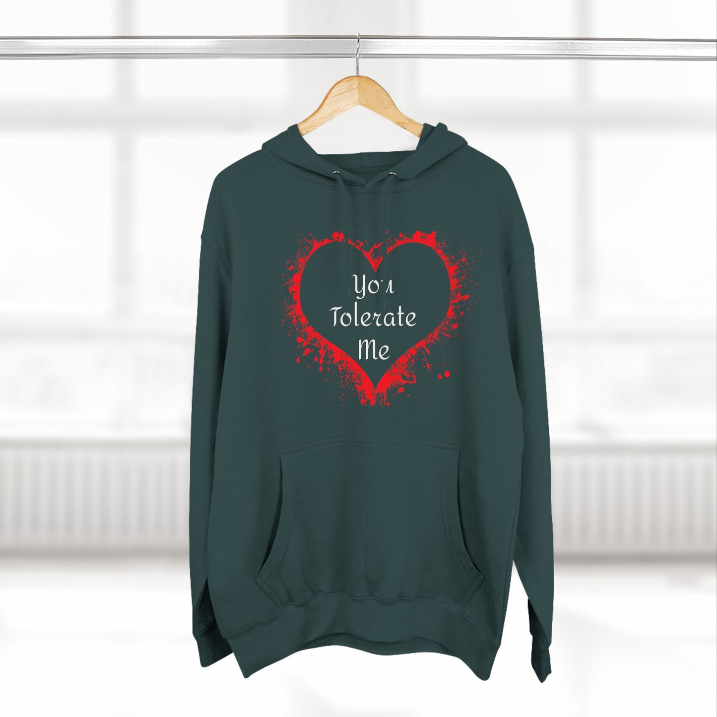 Heart Splash Hoodie — "Love Tolerate Me" Graphic Pullover