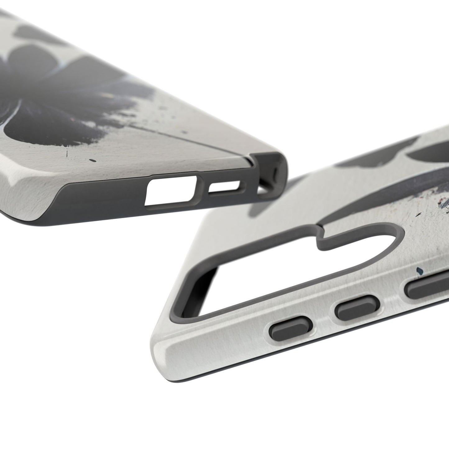 Monochrome Floral Tough Phone Case — Black Ink Flower Protective Cover