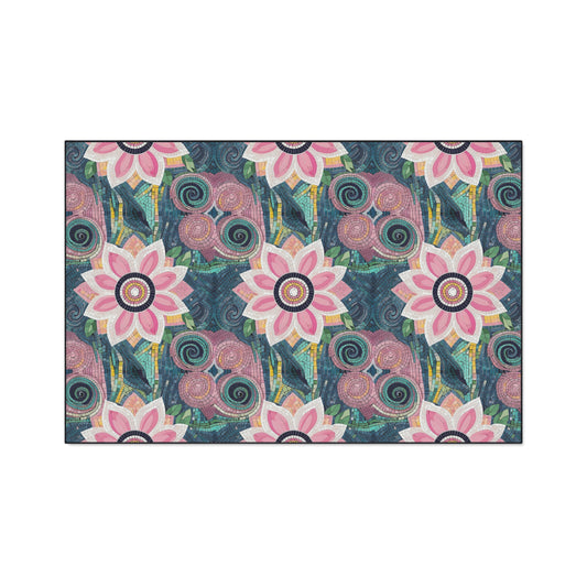 Floral Boho Heavy-Duty Floor Mat — Pink Lotus Pattern Rug