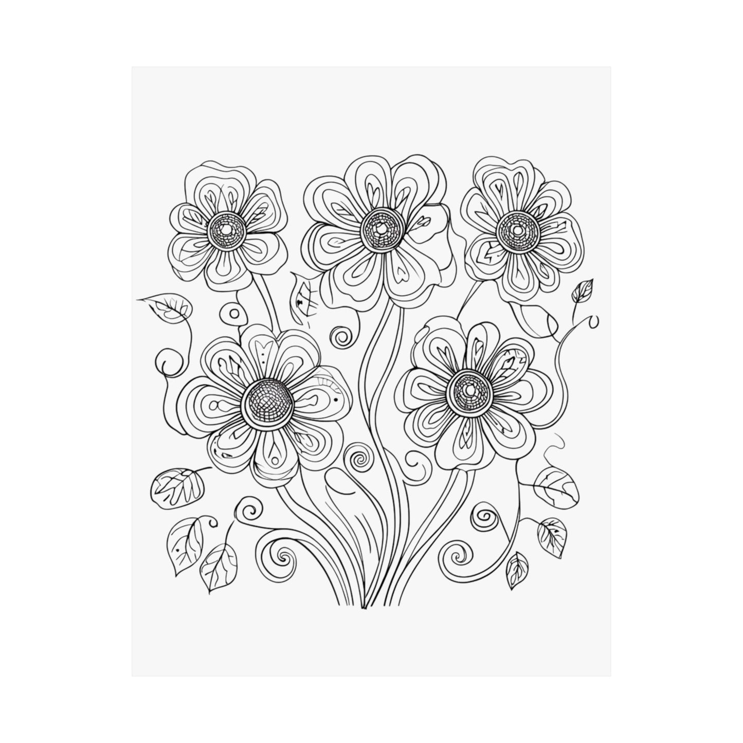Floral Line Art Poster — Black & White Daisy Bouquet Matte Print - DIY