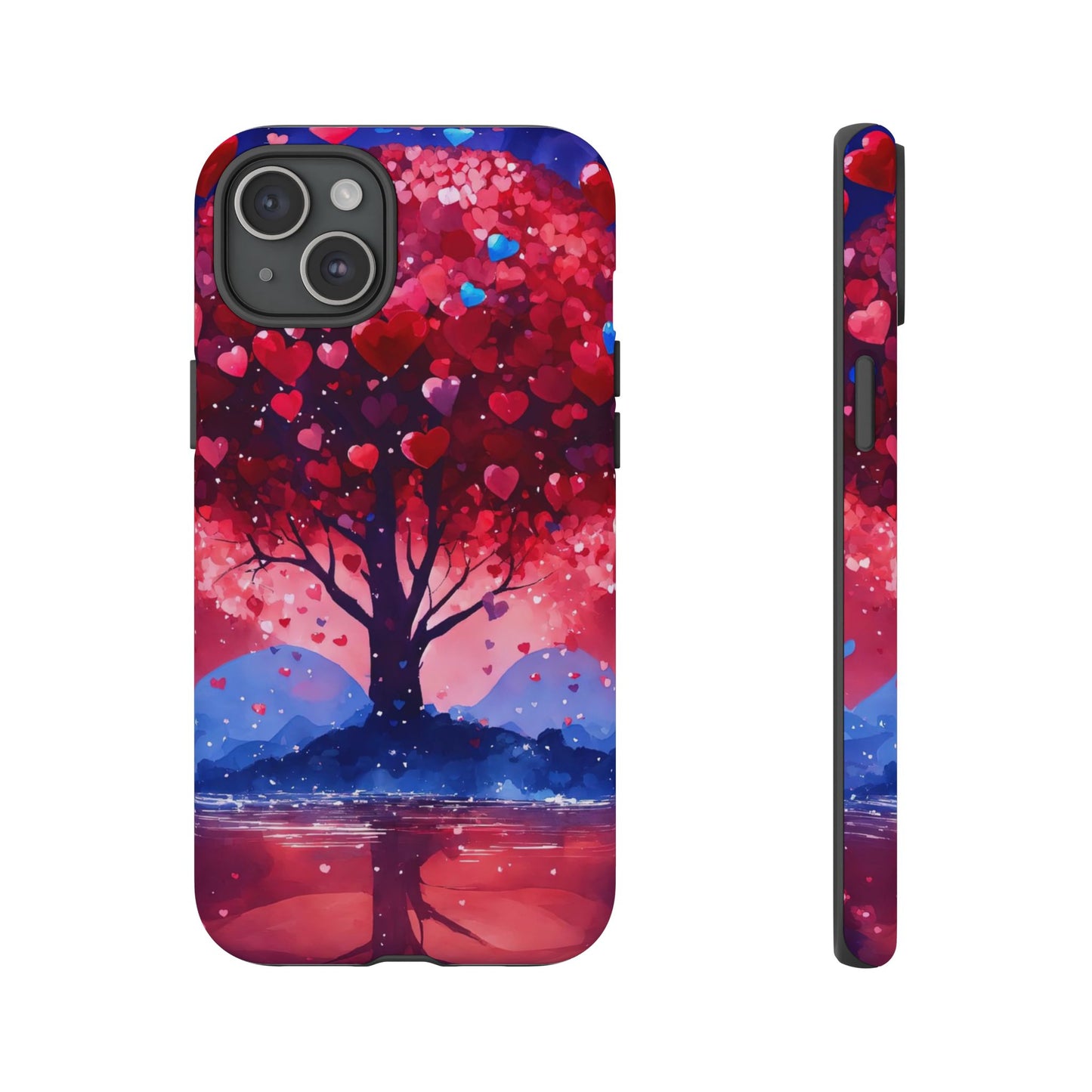 Heart Tree Phone Case — Romantic Red & Blue Protective Tough Case