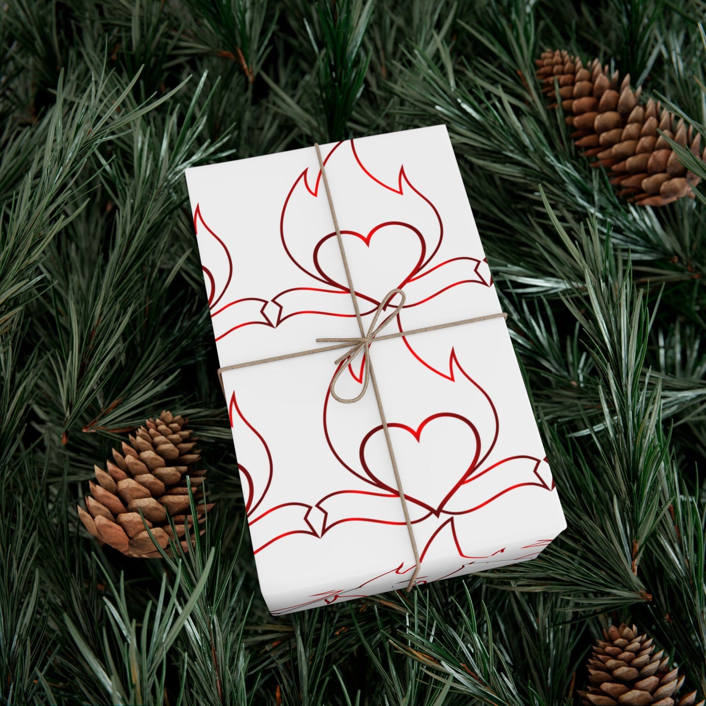 Heart Vine Gift Wrap Paper — Red Romantic Wrapping Sheets for Valentine’s Day & Weddings