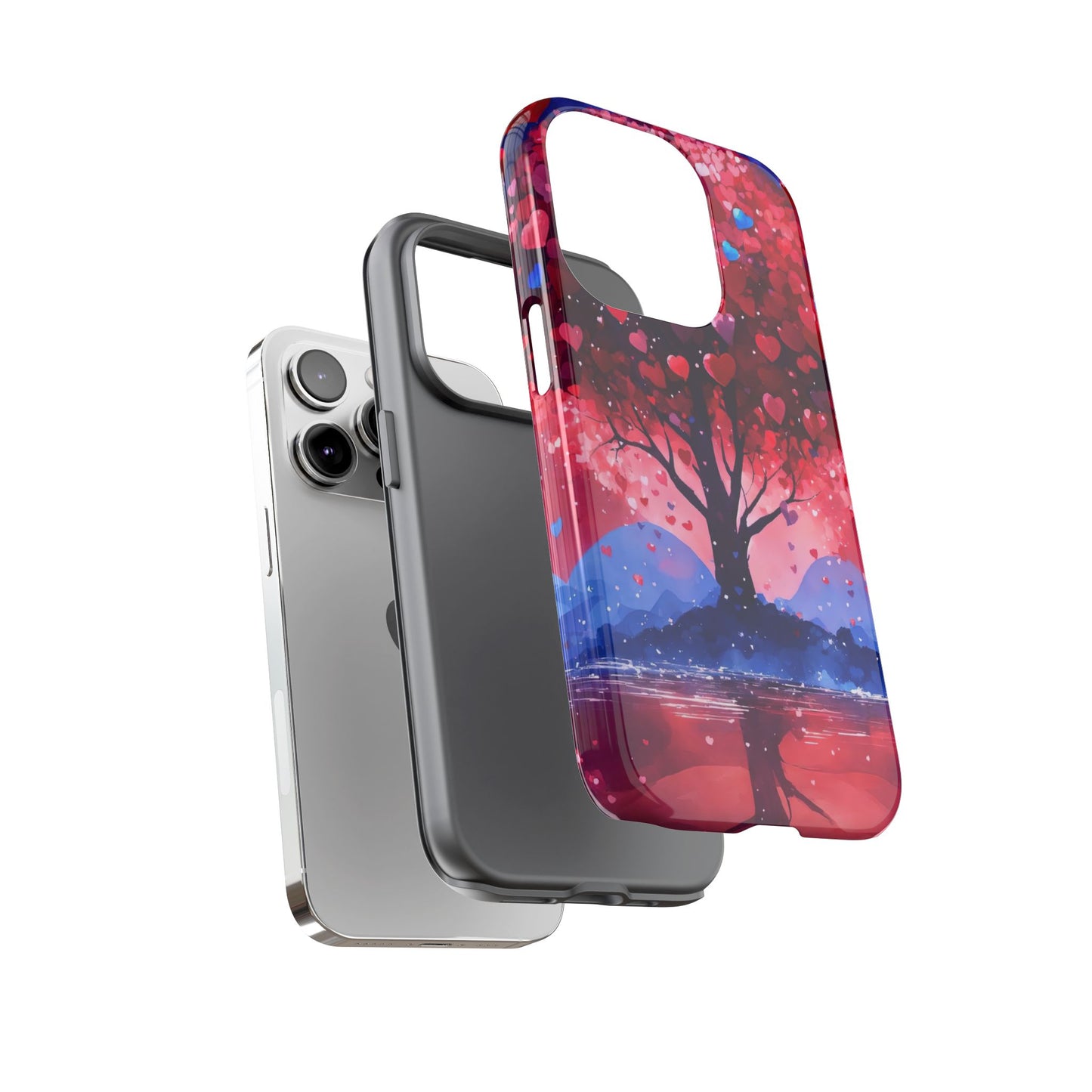 Heart Tree Phone Case — Romantic Red & Blue Protective Tough Case