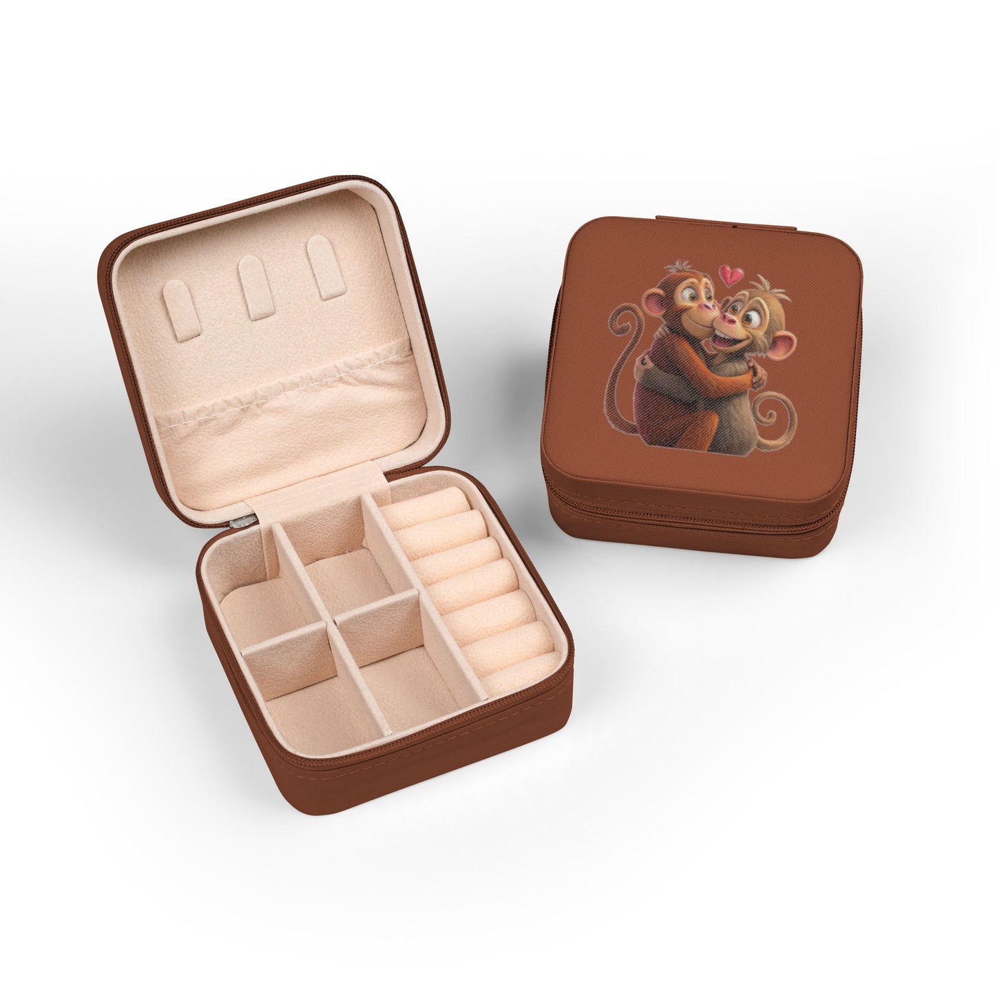 Small Pink Jewelry Travel Case — Cute Hugging Monkeys Design