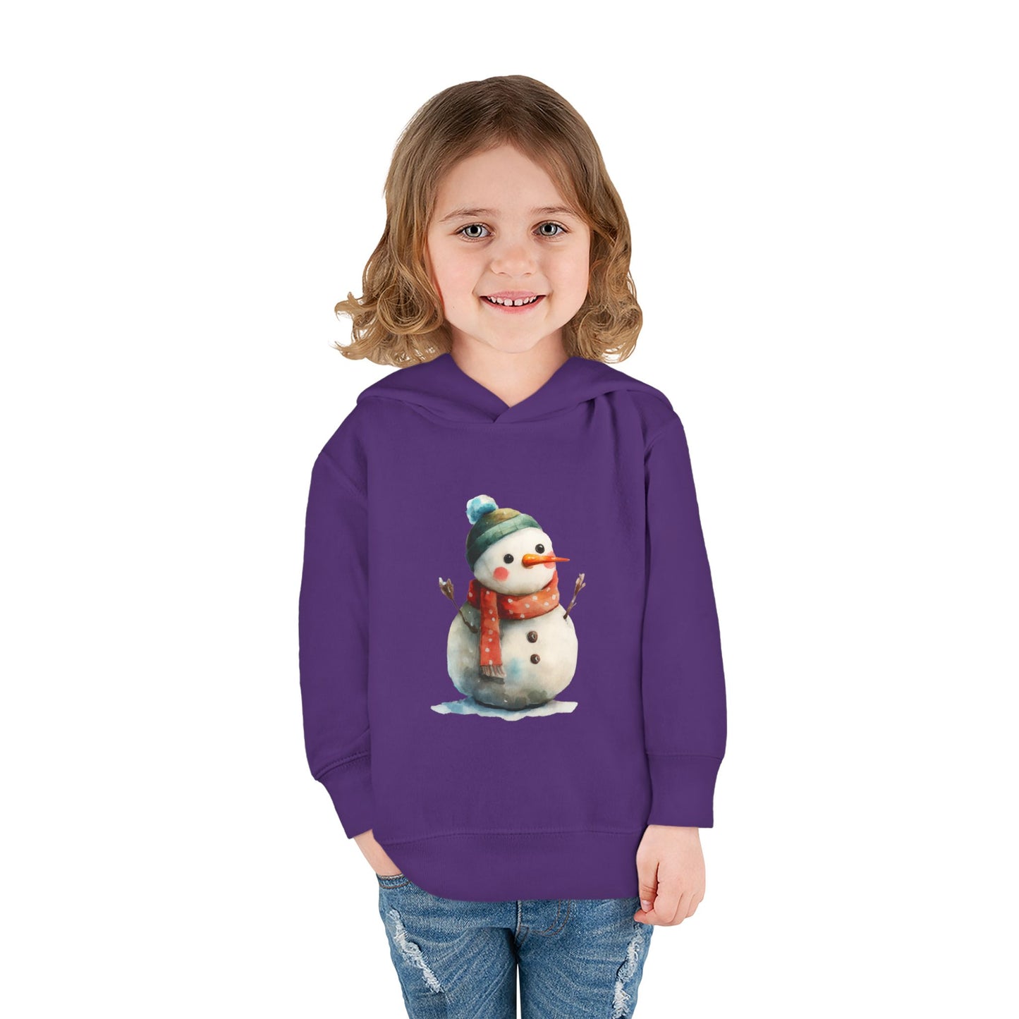 Cozy Snowman Toddler Pullover Fleece Hoodie - Winter Apparel, Cute Gift for Kids, Holiday Wear, Soft Hoodie for Toddlers, Christmas Outfit