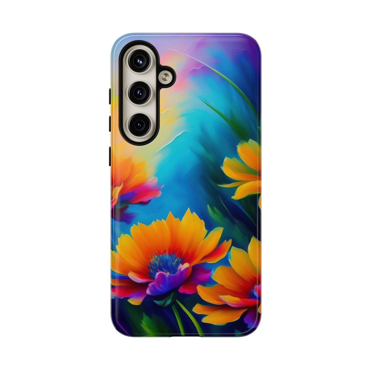 Floral Sunset Tough Phone Case — Vibrant Watercolor Flowers Protective Cover