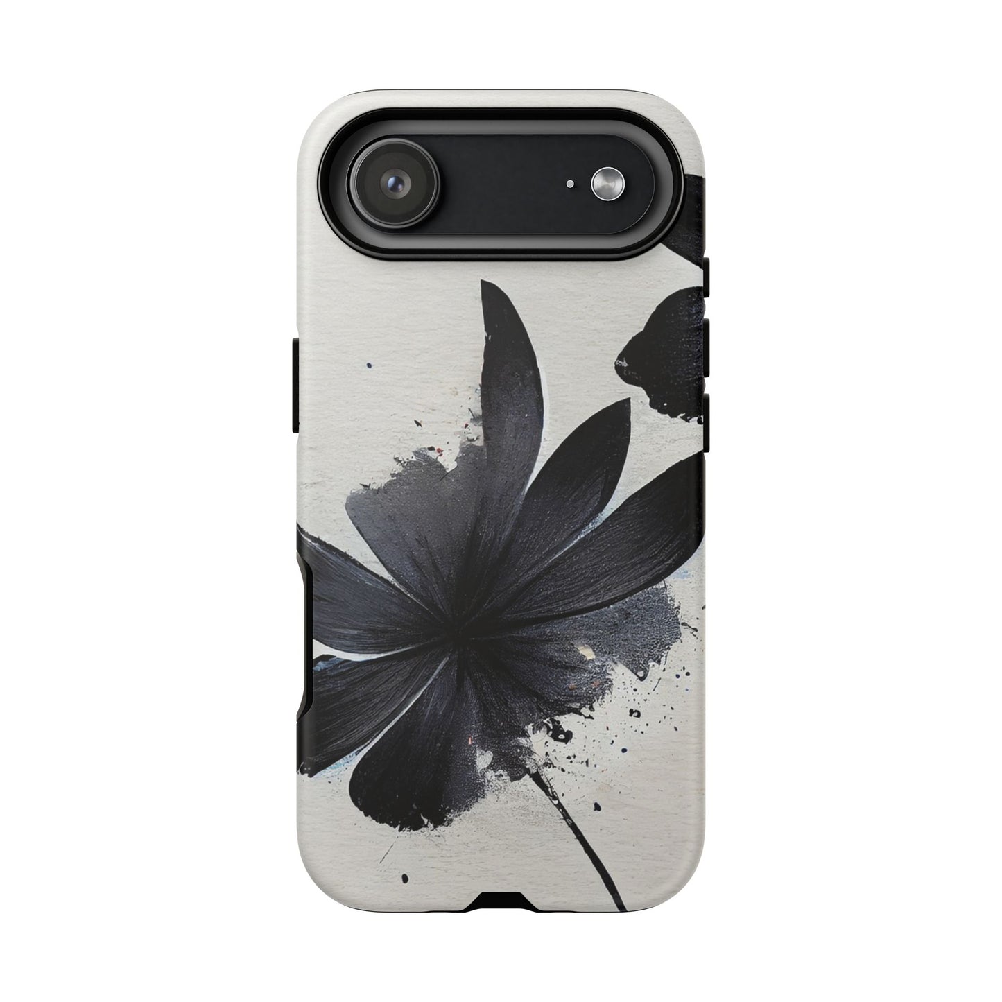 Monochrome Floral Tough Phone Case — Black Ink Flower Protective Cover