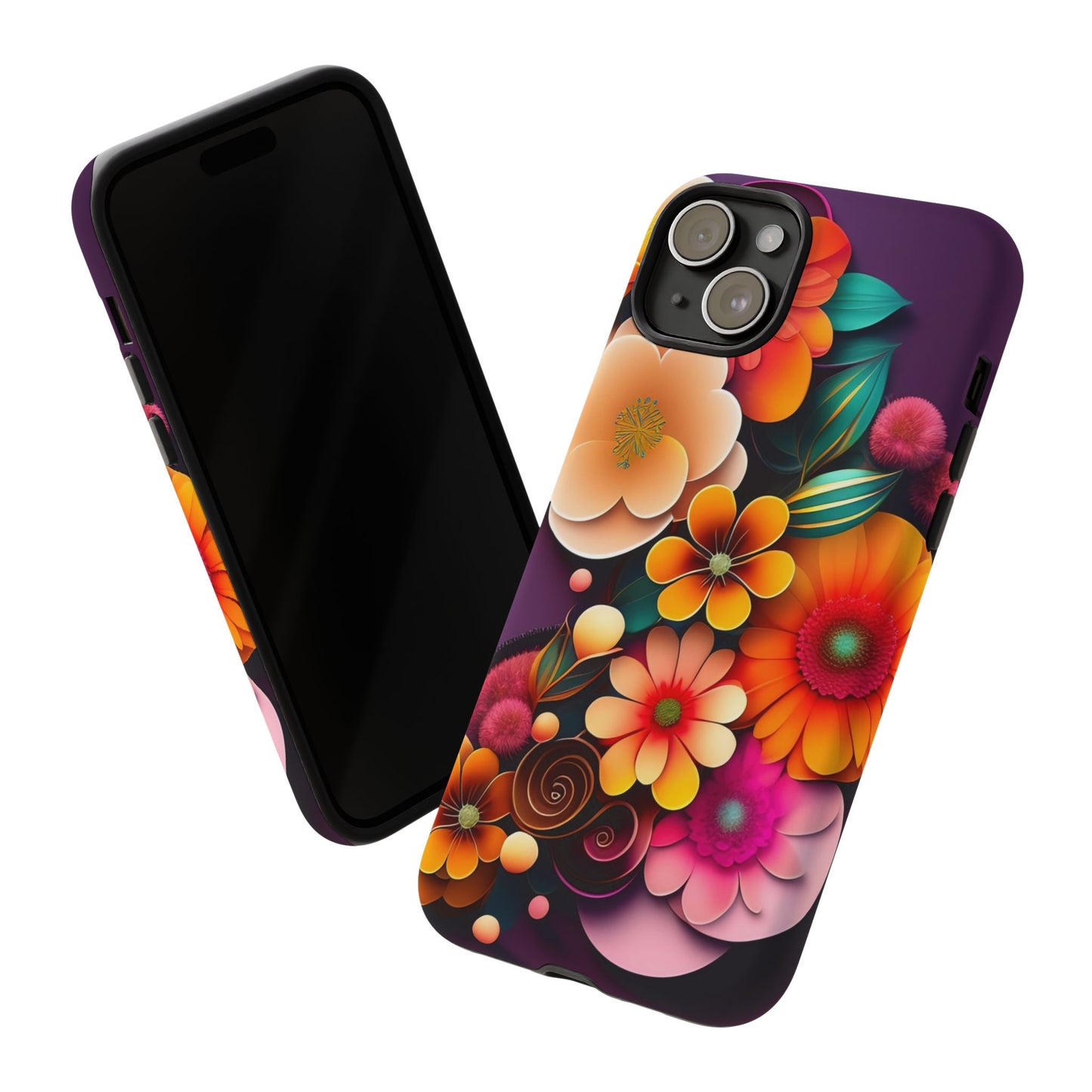 Floral Burst Tough Phone Case — Colorful Retro Flowers Protective Cover