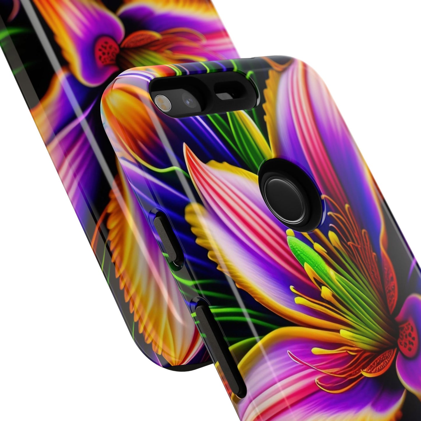 Floral Neon Tough Phone Case — Vivid Purple & Orange Lily Protective Cover