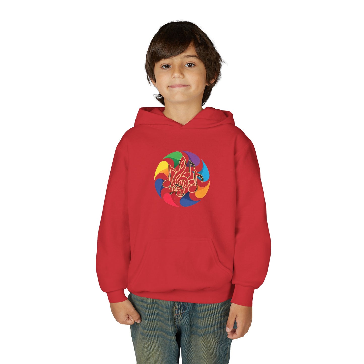 Colorful Music Treble Clef Youth Hoodie | Rainbow Note Circle