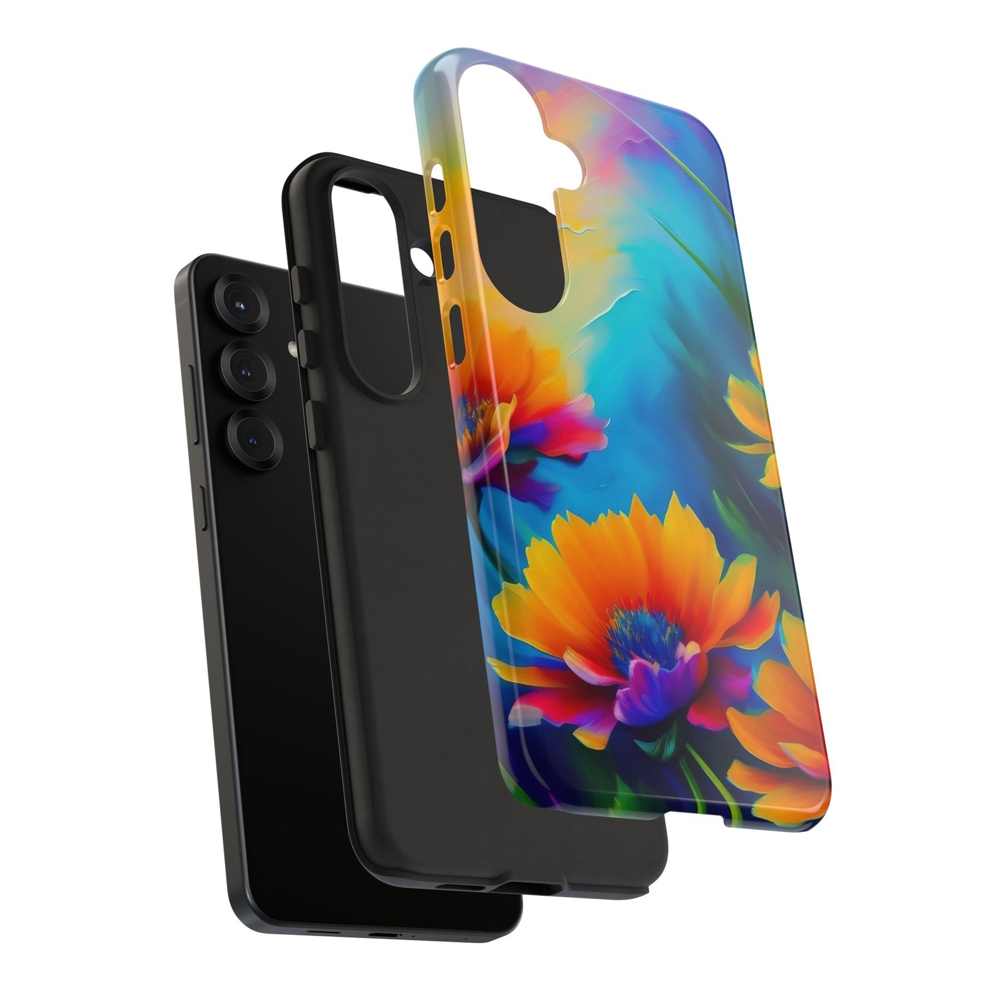 Floral Burst Tough Phone Case — Vibrant Watercolor Flowers Protective Cover