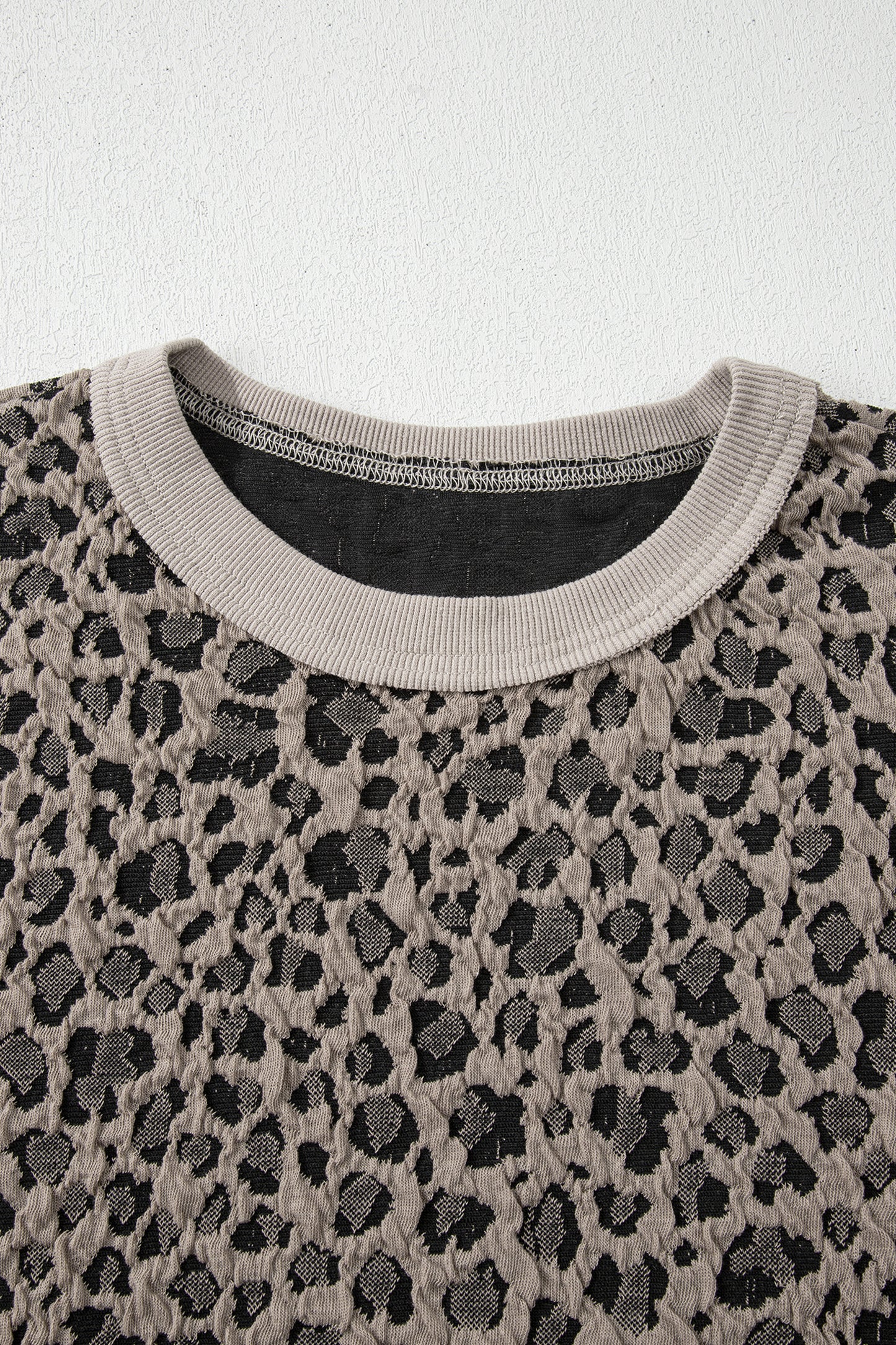 Khaki Jacquard Leopard Half Sleeve Jumper Wide Leg Pant Set