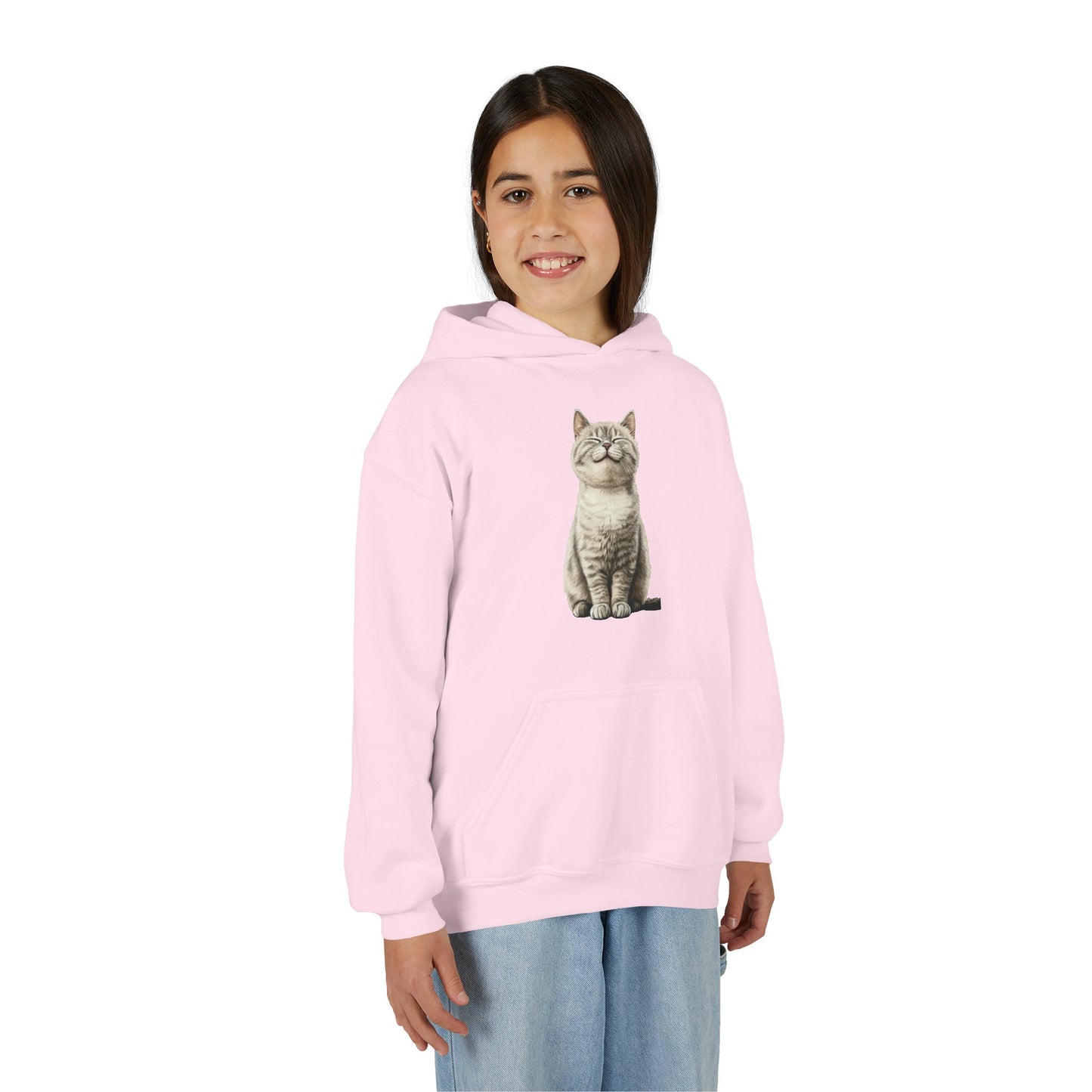 Kids Cat Hoodie – Cute Sitting Kitten Youth Hooded Sweatshirt