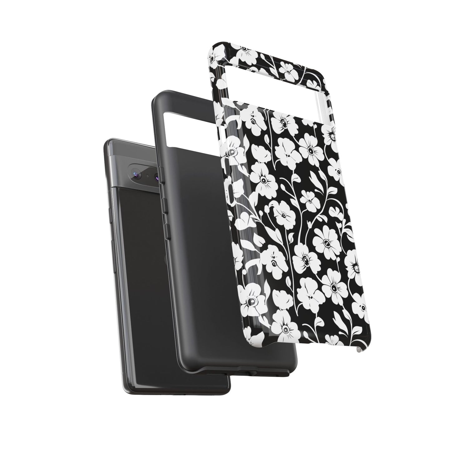 Floral Noir Tough Phone Case — Black & White Flower Protective Cover
