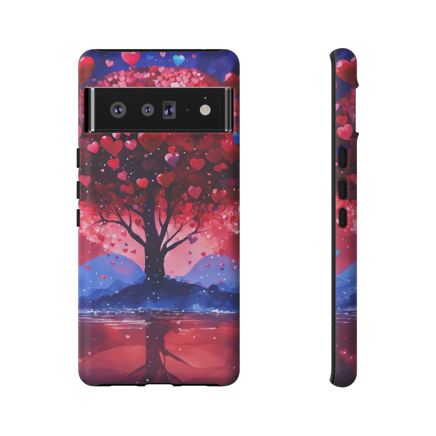 Heart Tree Phone Case — Romantic Red & Blue Protective Tough Case