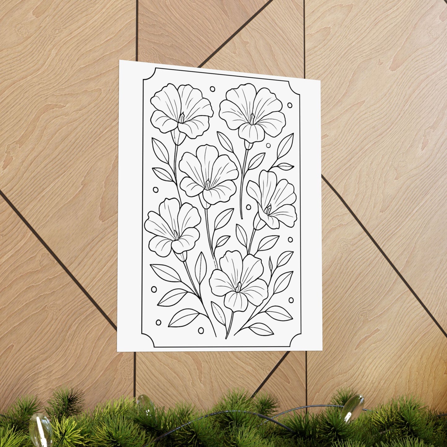 Botanical Line Art Poster — Matte Vertical Floral Wall Art - DIY