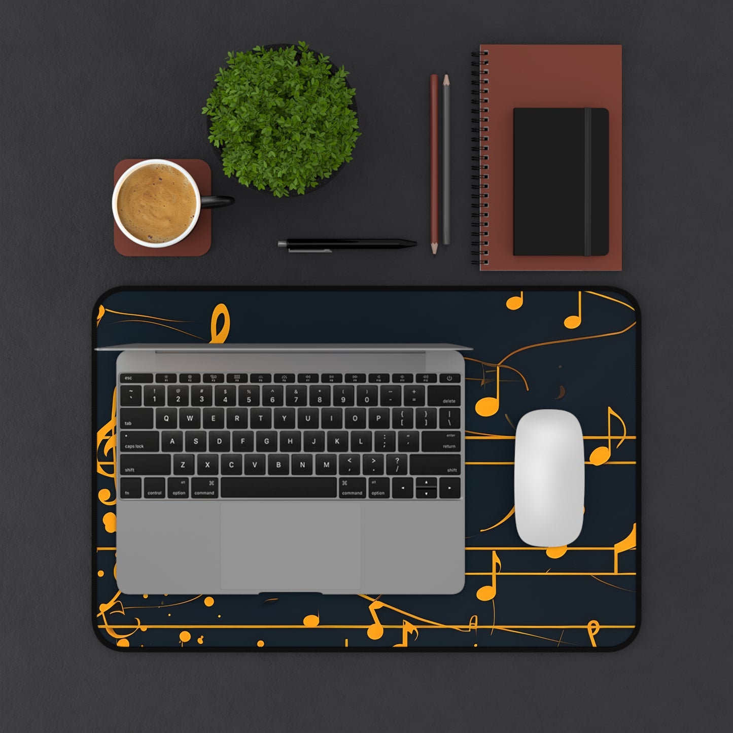 Music Notes Desk Mat – Golden Sheet Music Mouse Pad