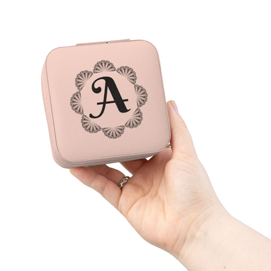 Monogrammed A Pink Travel Jewelry Case — Compact Organizer for Earrings, Rings & Necklaces