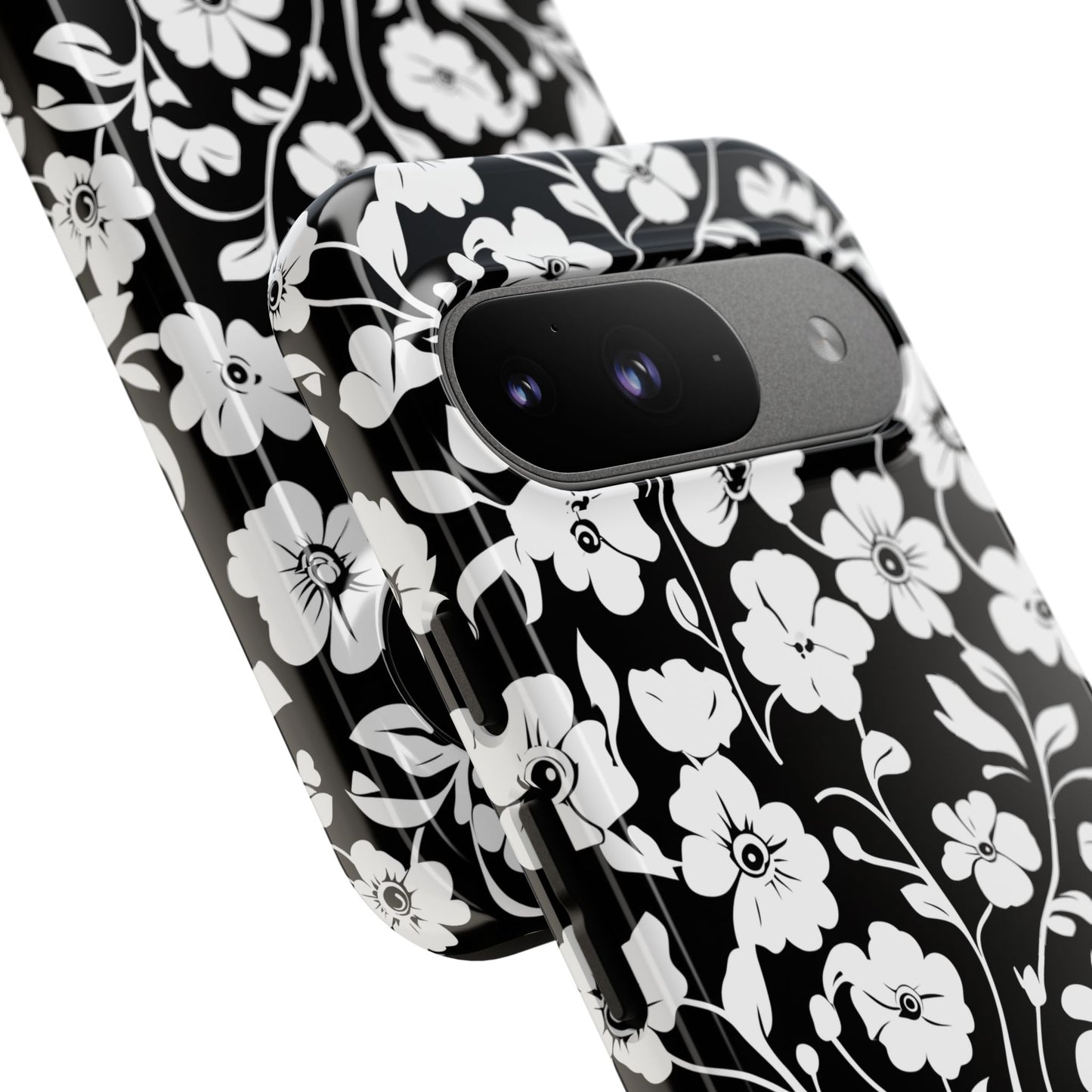 Floral Noir Tough Phone Case — Black & White Flower Protective Cover