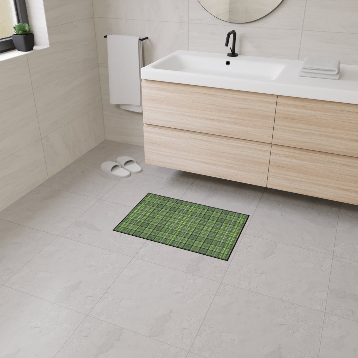 Green Plaid Heavy-Duty Floor Mat — Durable Non-Slip Entry Rug