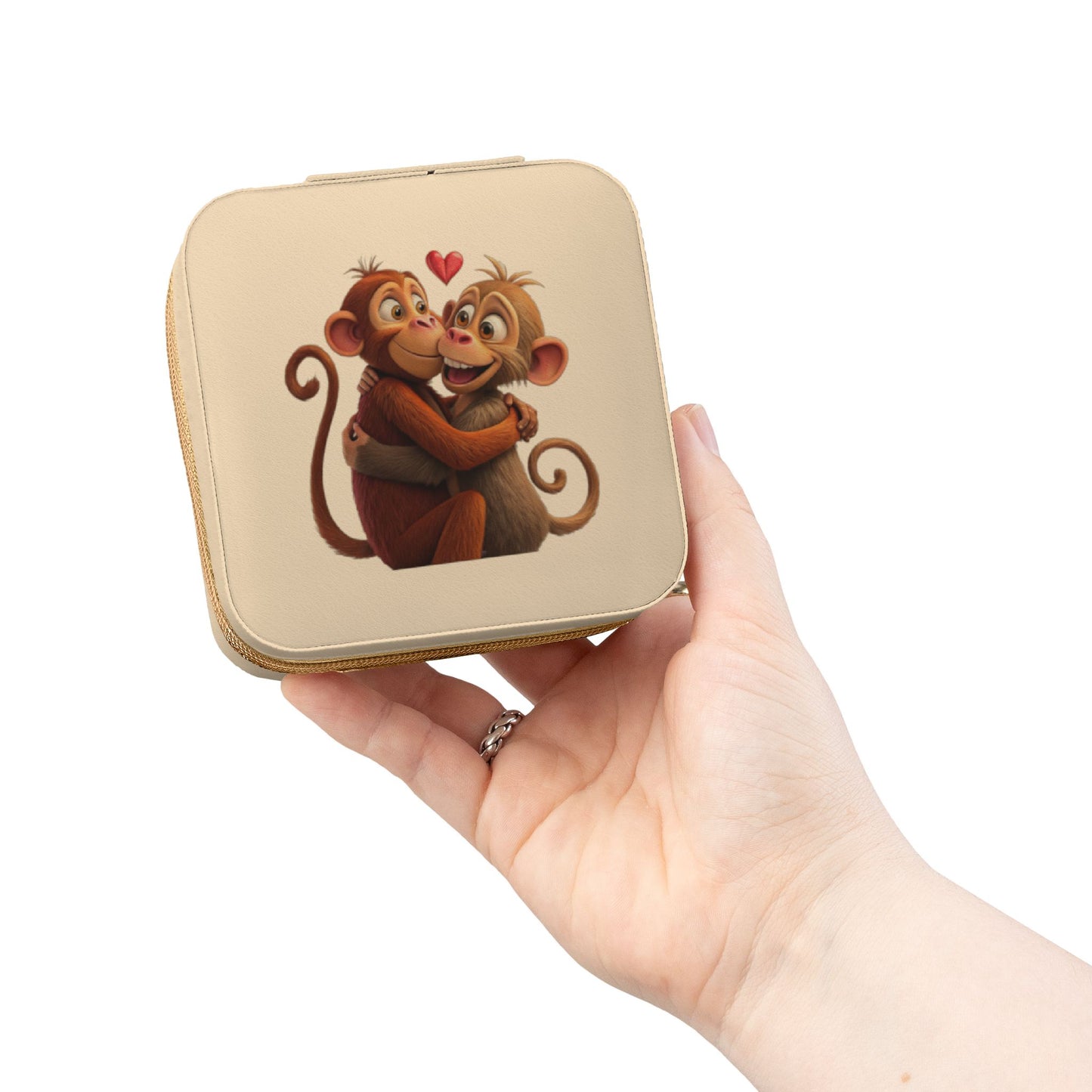 Small Pink Jewelry Travel Case — Cute Hugging Monkeys Design