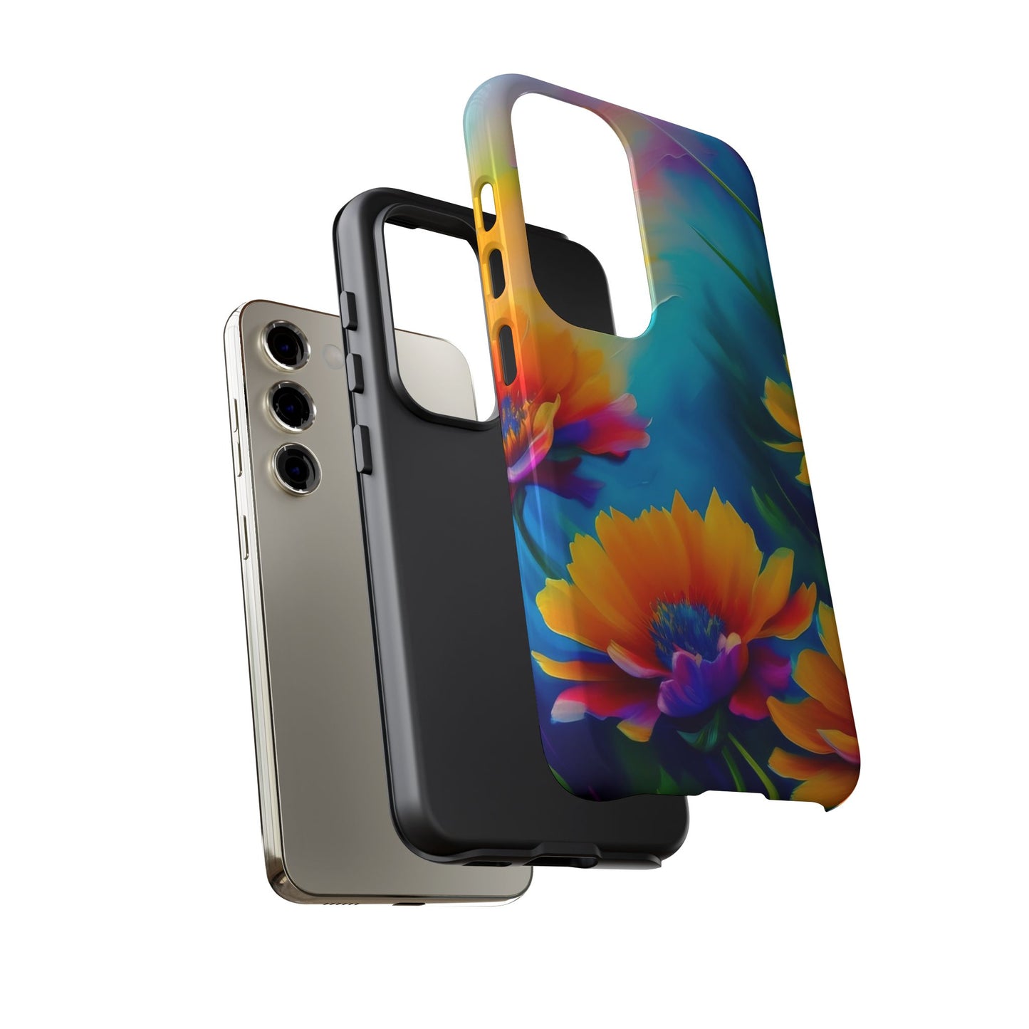 Floral Burst Tough Phone Case — Vibrant Watercolor Flowers Protective Cover