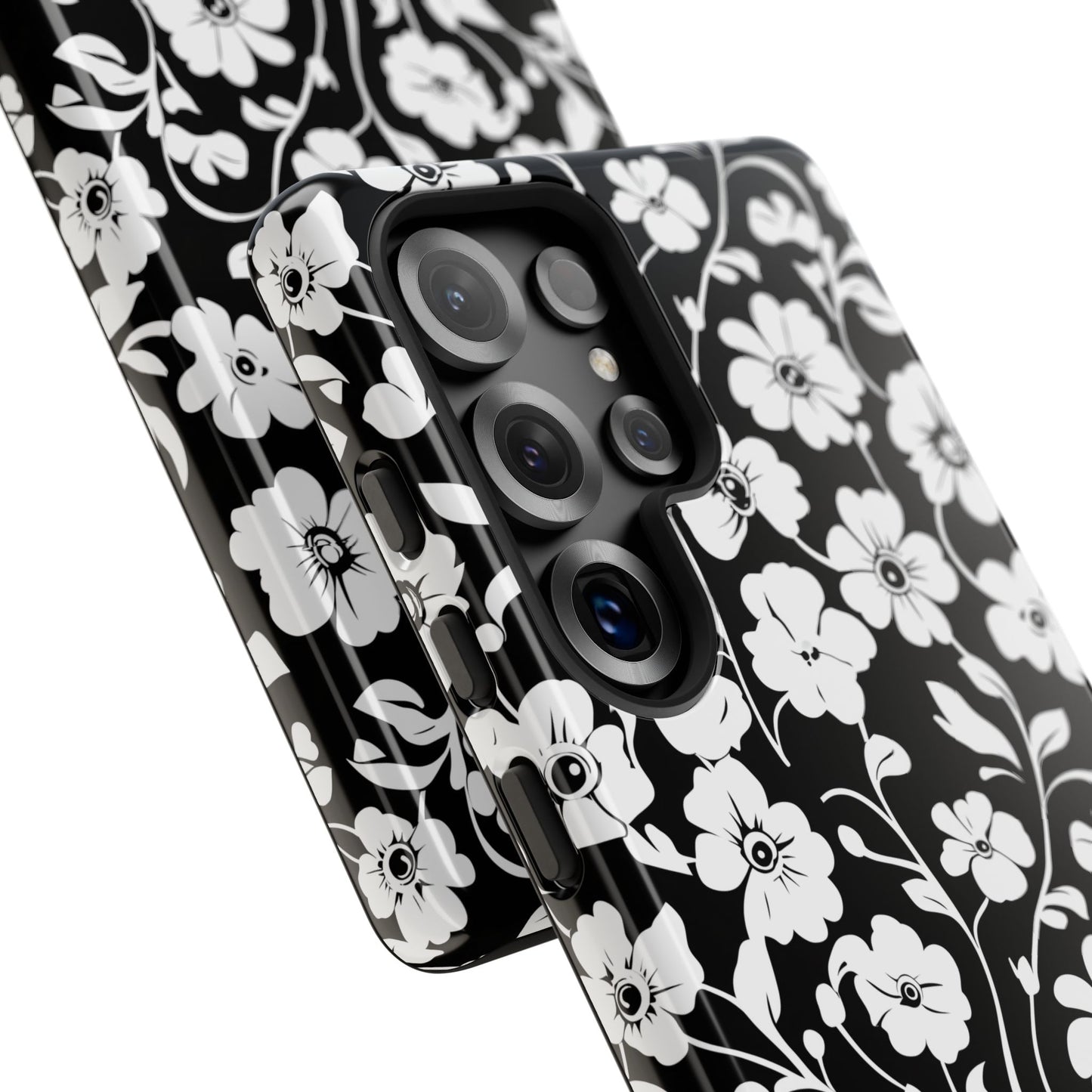 Floral Noir Tough Phone Case — Black & White Flower Protective Cover