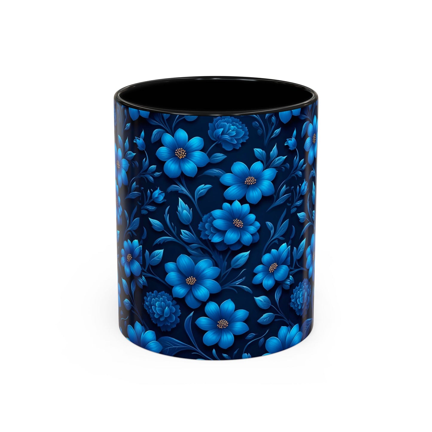 Floral Accent Coffee Mug, Blue Flower Mug, Ceramic Coffee Cup, Gift for Her, Nature-Themed Drinkware, Floral Home Decor, Unique Mug