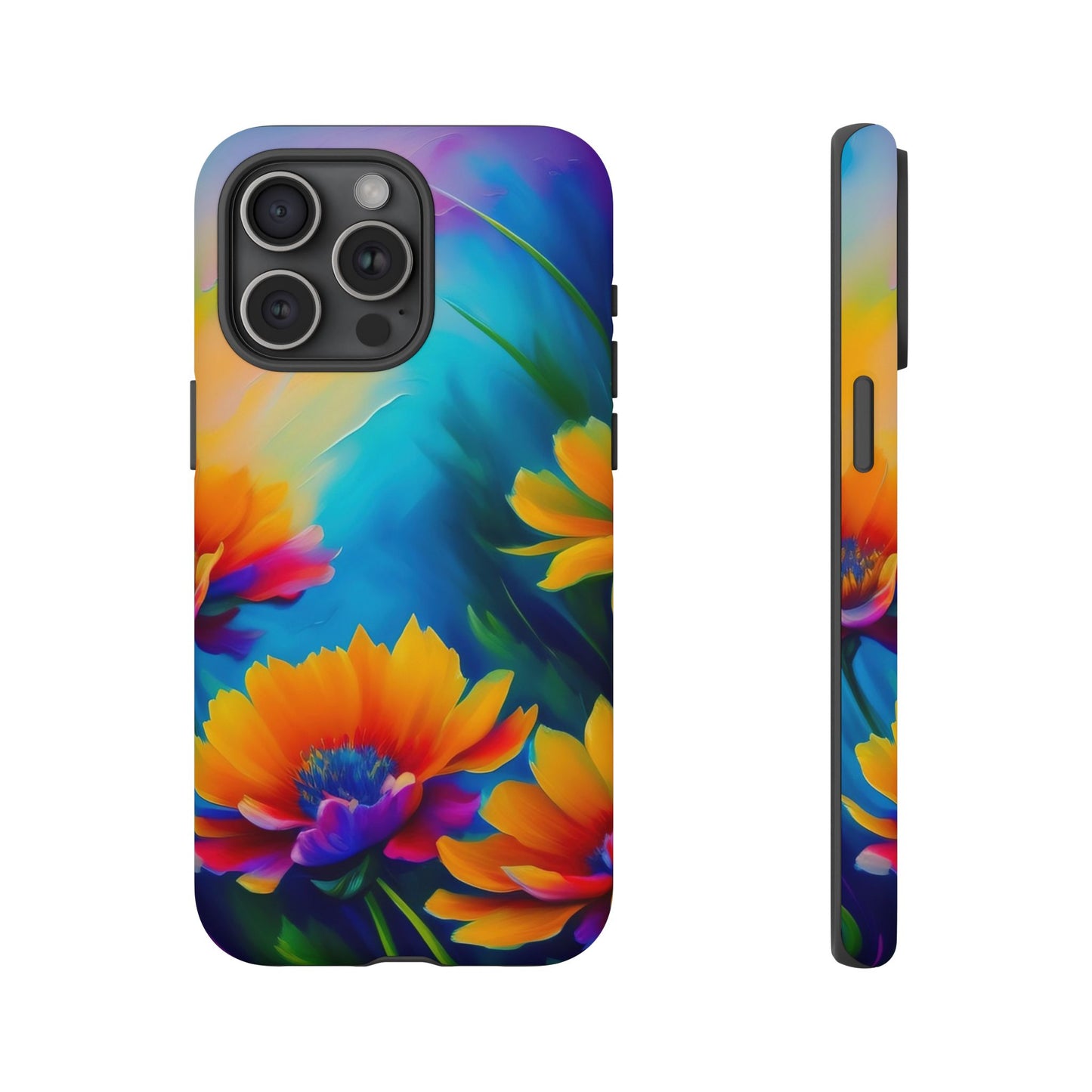 Floral Sunset Tough Phone Case — Vibrant Watercolor Flowers Protective Cover