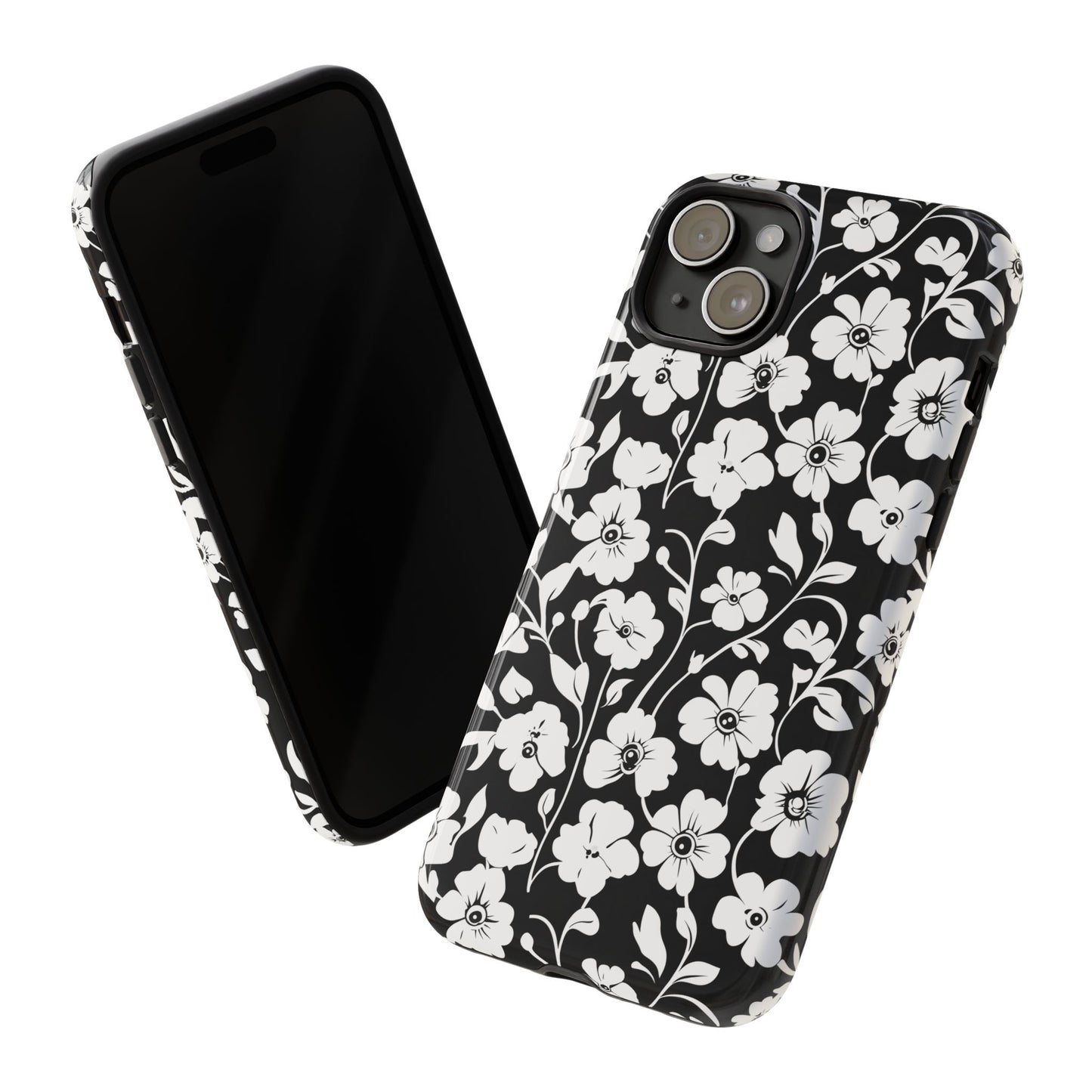 Floral Noir Tough Phone Case — Black & White Flower Protective Cover