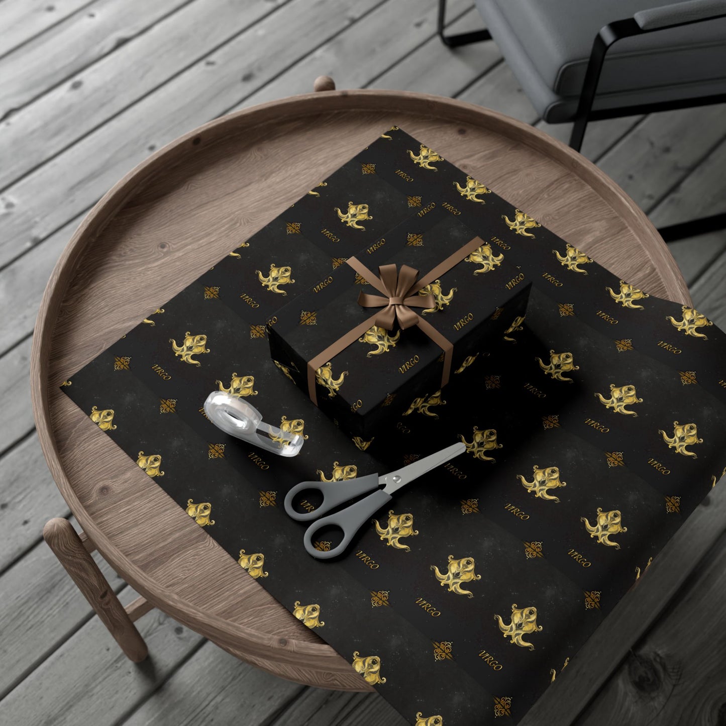 Virgo Luxury Black & Gold Wrapping Paper - Regal Fleur-de-Lis Gift Wrap