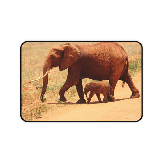 Elephant Family Desk Mat — Safari Wildlife Mouse Pad