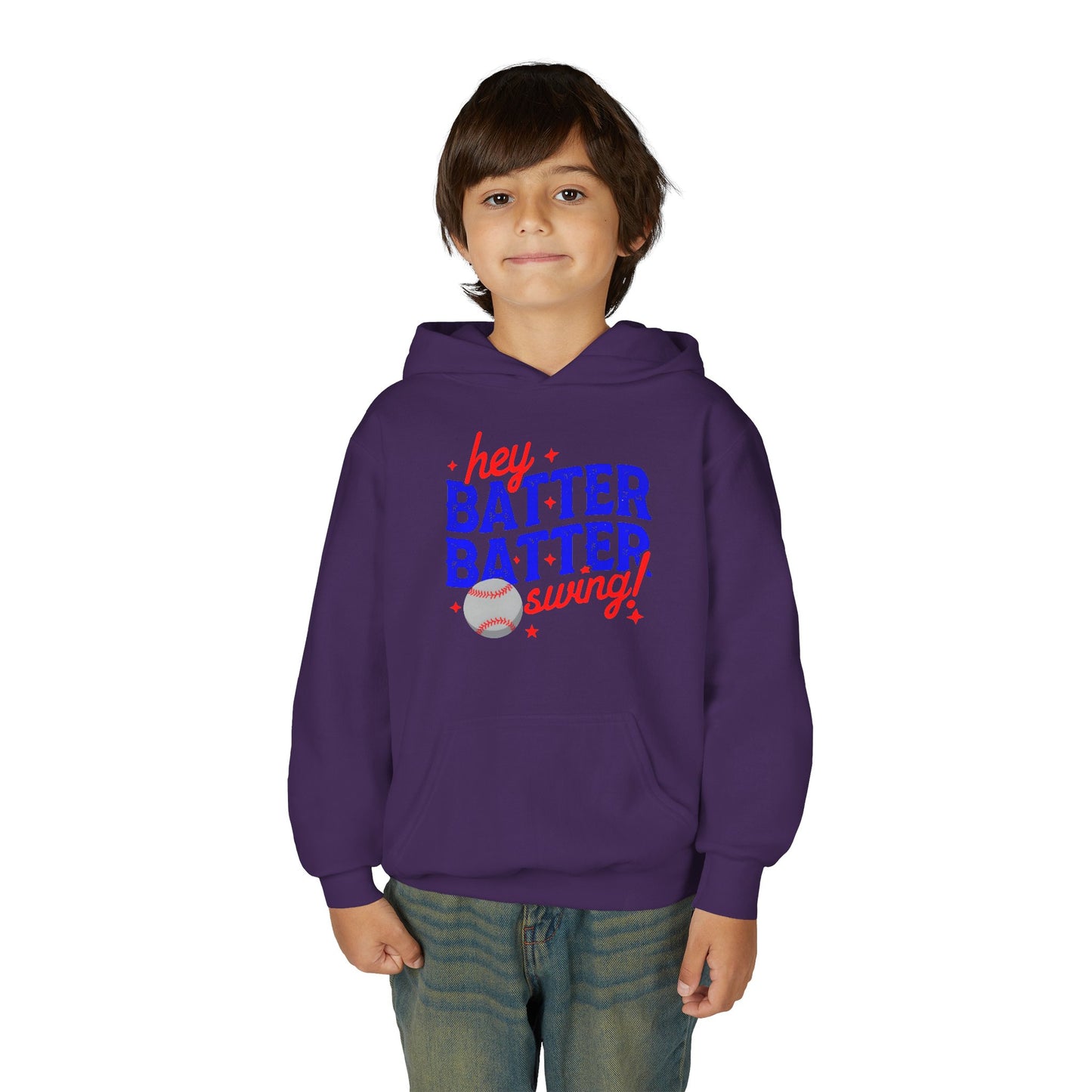 Youth Baseball Hoodie — "Hey Batter Batter Swing!" Graphic